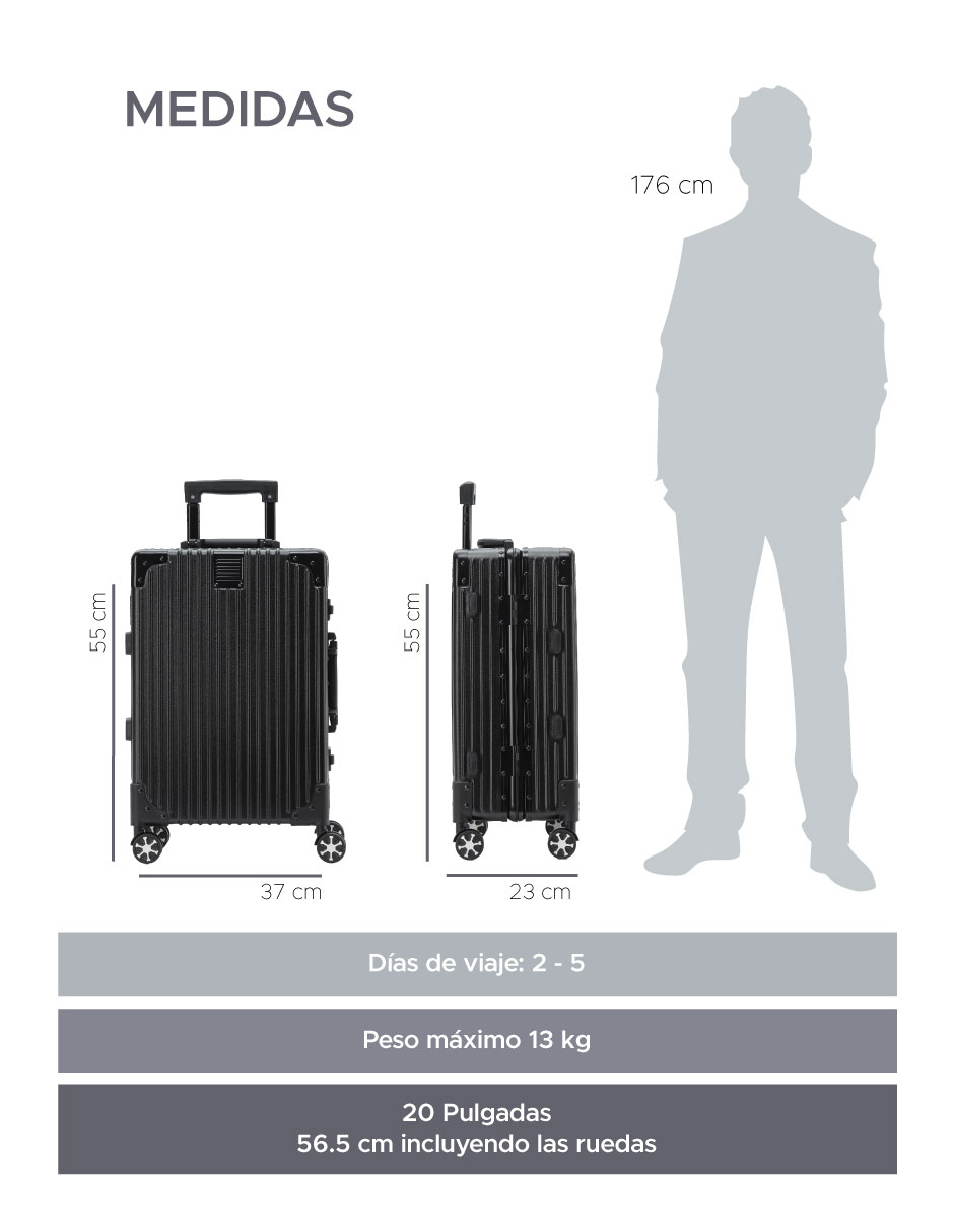 Foto 4 pulgar | Maleta Abs 20'' Negro 4 Ruedas Giratorias y Cerradura TSA