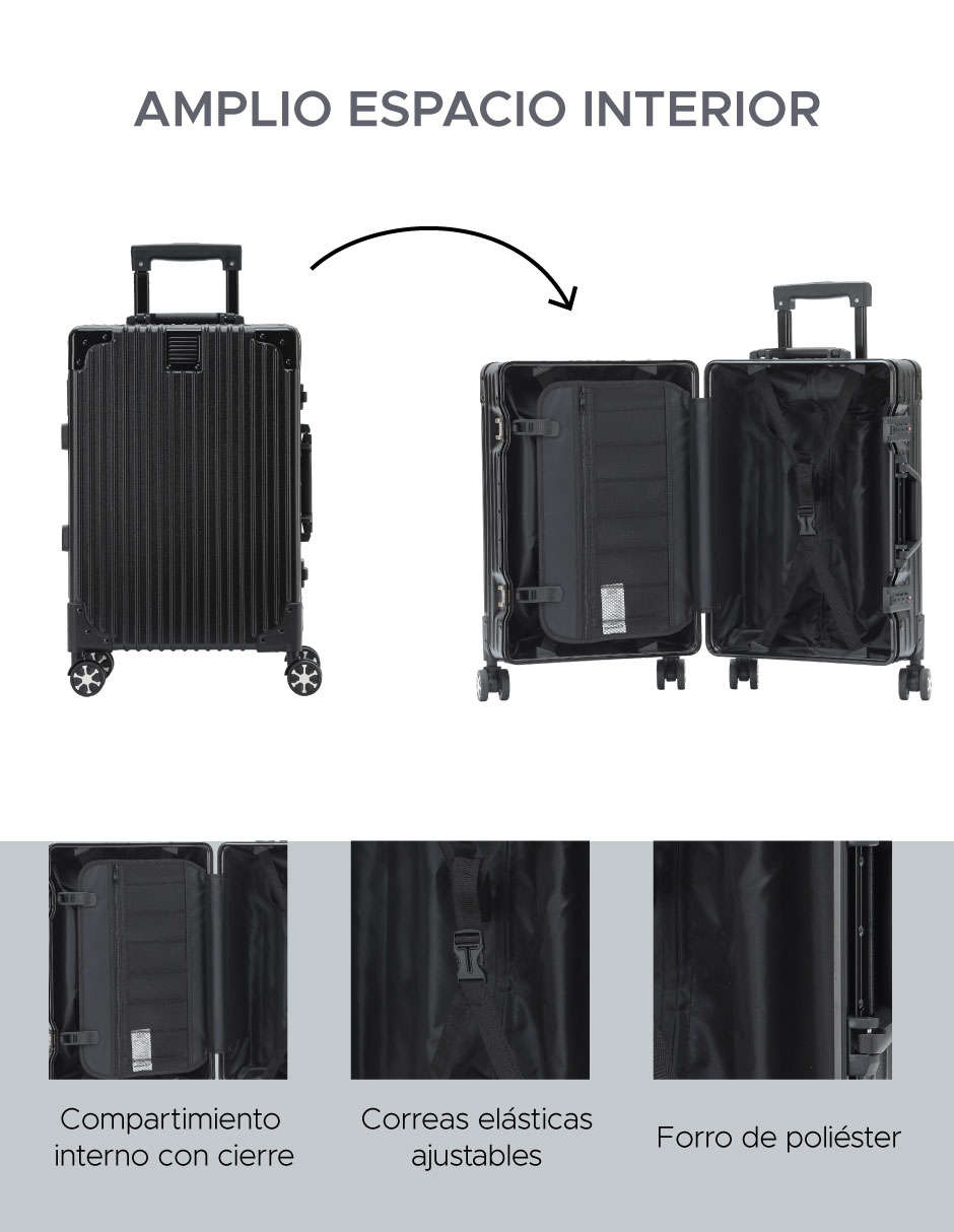 Foto 6 pulgar | Maleta Abs 20'' Negro 4 Ruedas Giratorias y Cerradura TSA