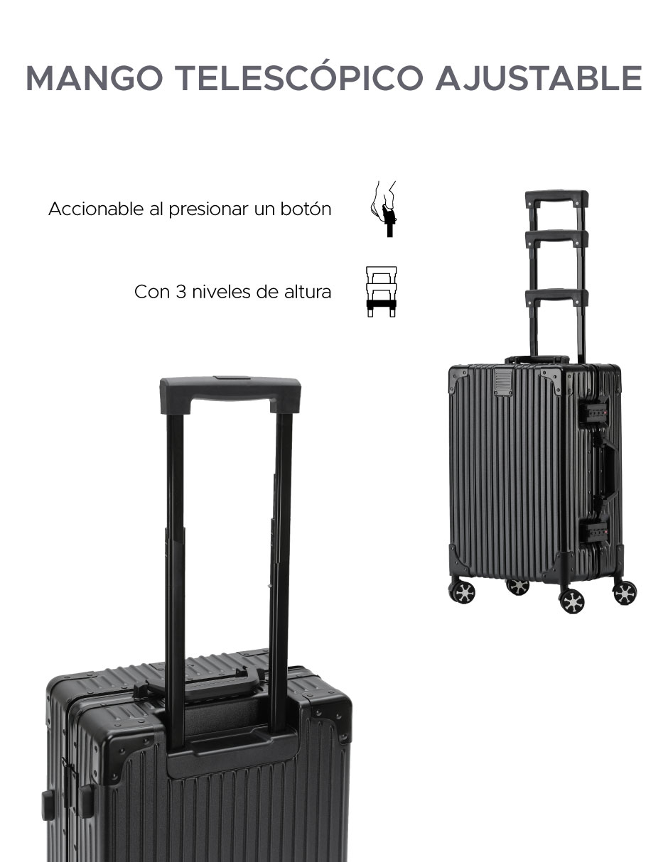 Foto 8 pulgar | Maleta Abs 20'' Negro 4 Ruedas Giratorias y Cerradura TSA