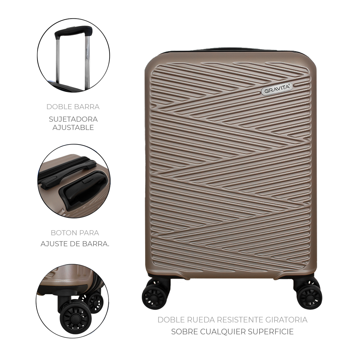 Foto 4 pulgar | Maleta De Mano Rígida 20 Pulgadas Con Ruedas 360 Y Candado Tsa Marca Gravita