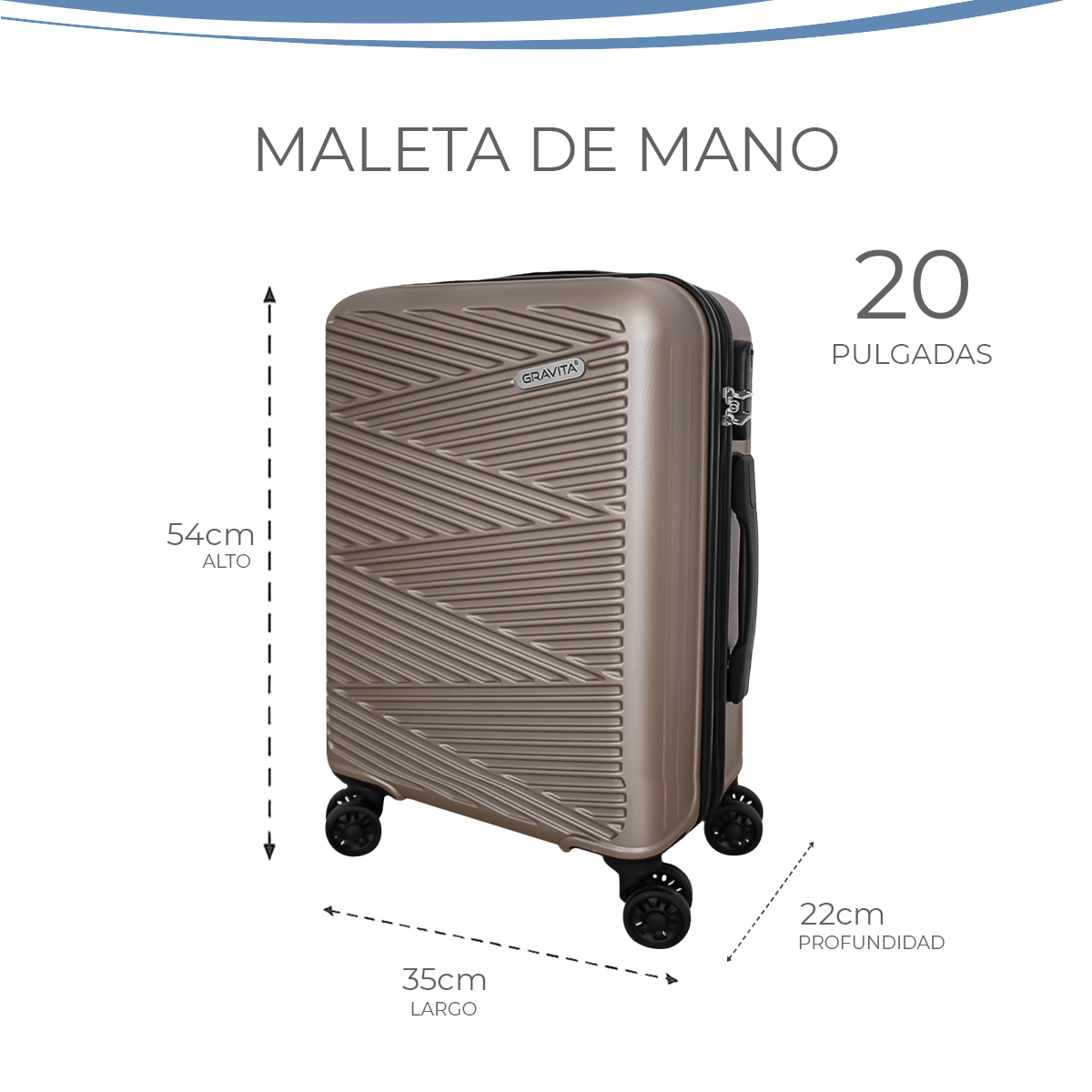 Foto 5 pulgar | Maleta De Mano Rígida 20 Pulgadas Con Ruedas 360 Y Candado Tsa Marca Gravita