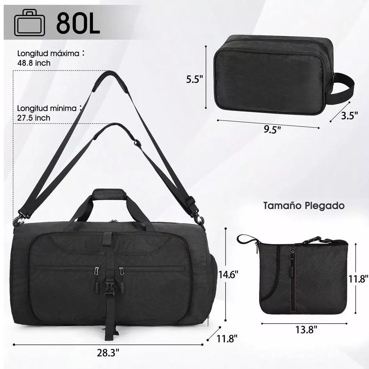 Foto 3 pulgar | Maleta Bolsa Deportiva Hombre Plegable Equipaje De Mano Eo Safe Imports Esi-18196 Negro