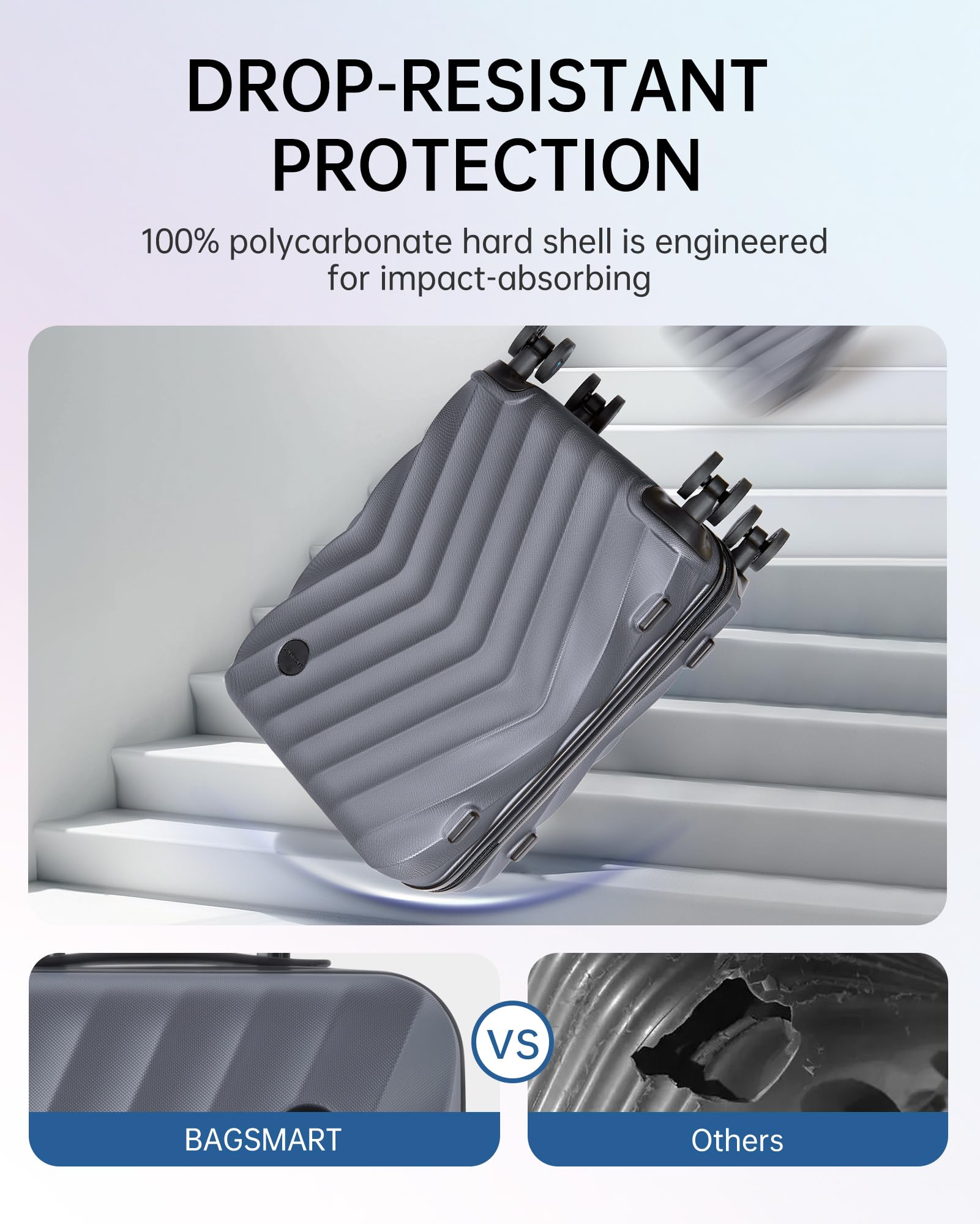 Foto 4 | Bolsa De Equipaje De Mano Smart Pc De 20 Pulgadas Con Cara Dura Gris Con Ruedas - Venta Internacional.