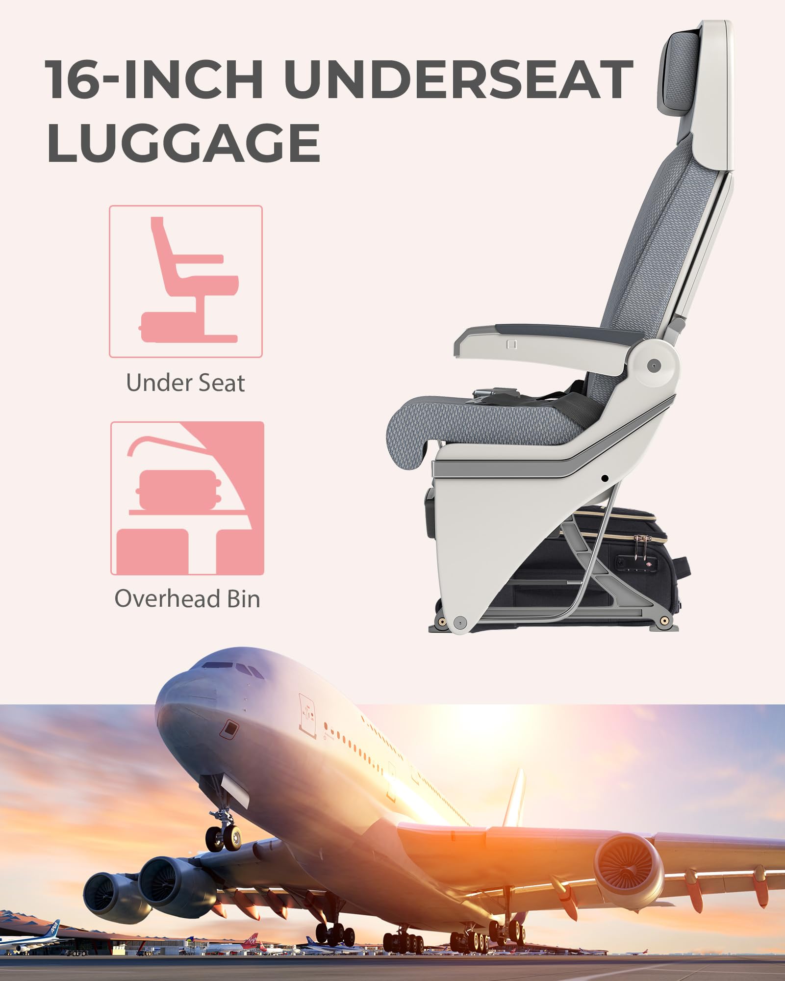 Foto 5 pulgar | Bolsa De Equipaje De Mano Smart Para Debajo Del Asiento, De 16 Pulgadas, Aprobada Por Aerolíneas - Venta Internacional.