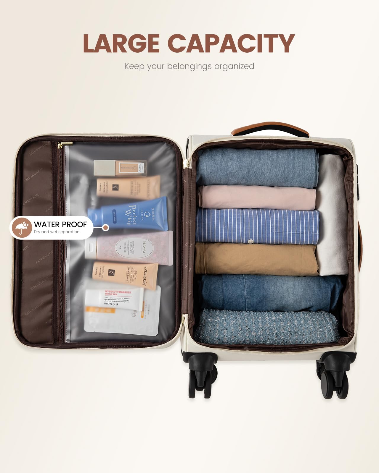 Foto 5 | Equipaje De Mano Lovevook De 20 Pulgadas Aprobado Por La Aerolínea, Beige Y Marrón - Venta Internacional.