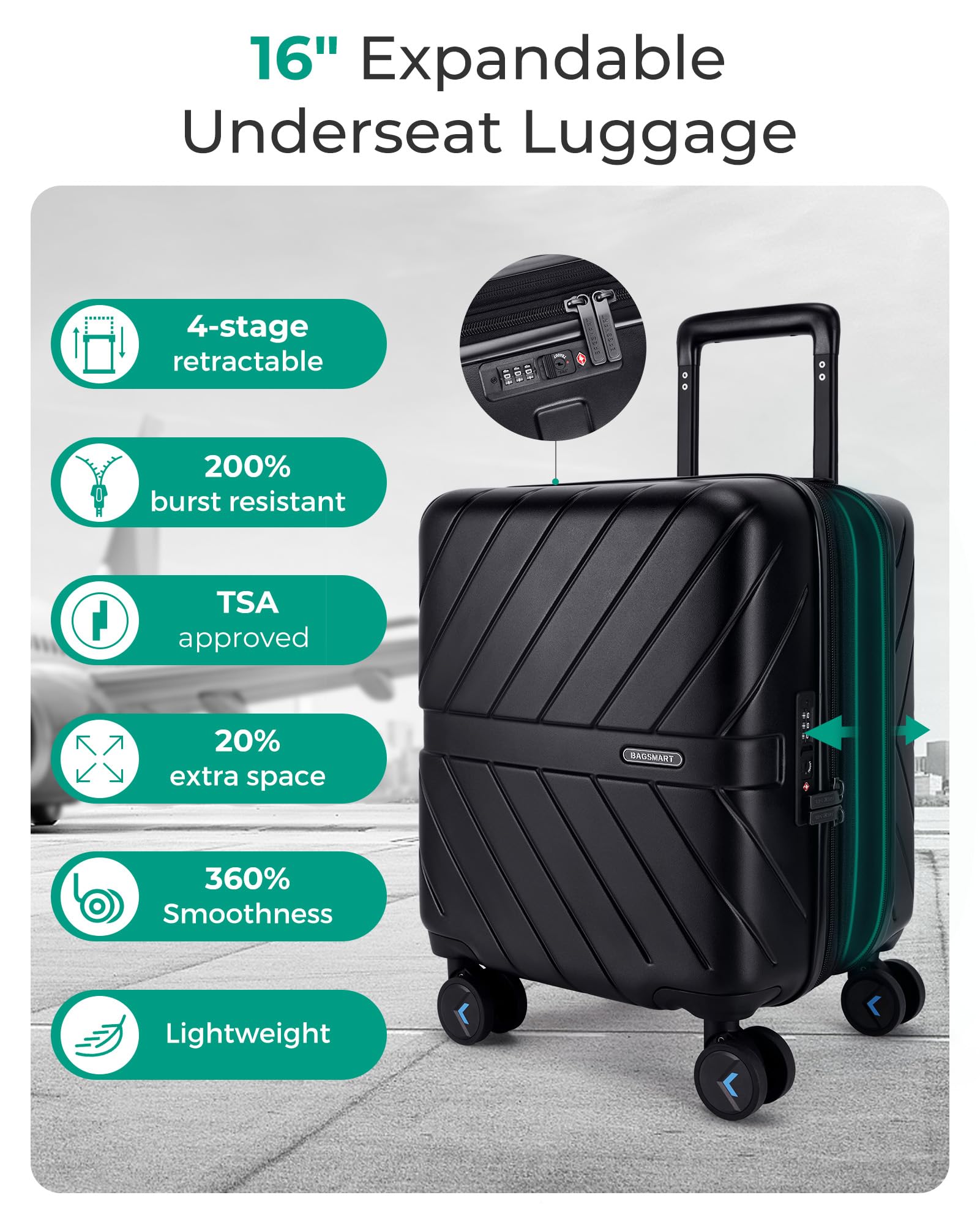 Foto 3 pulgar | Bolsa De Equipaje De Mano Smart Para Debajo Del Asiento De 16 Pulgadas Con Ruedas Giratorias - Venta Internacional.