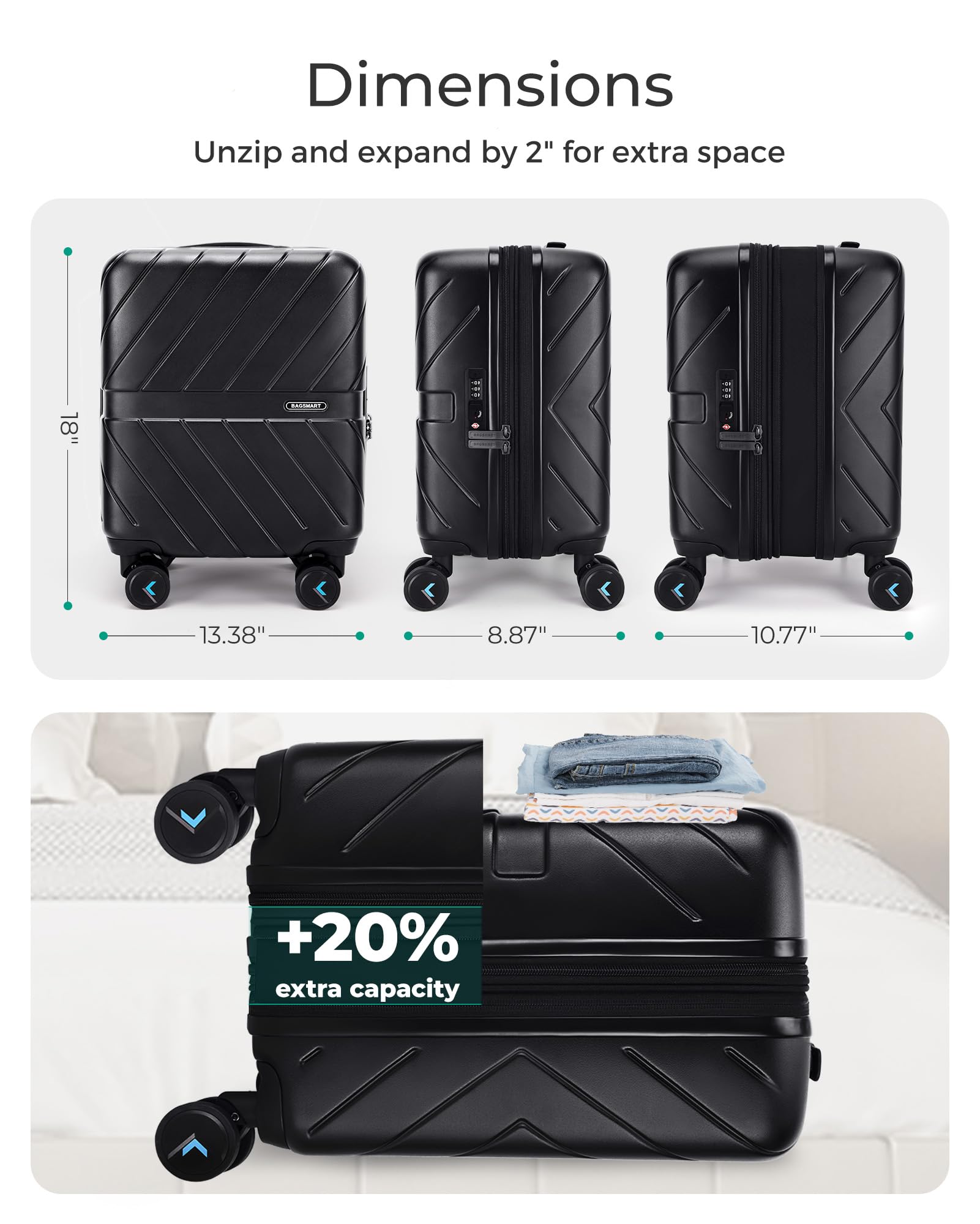 Foto 5 pulgar | Bolsa De Equipaje De Mano Smart Para Debajo Del Asiento De 16 Pulgadas Con Ruedas Giratorias - Venta Internacional.