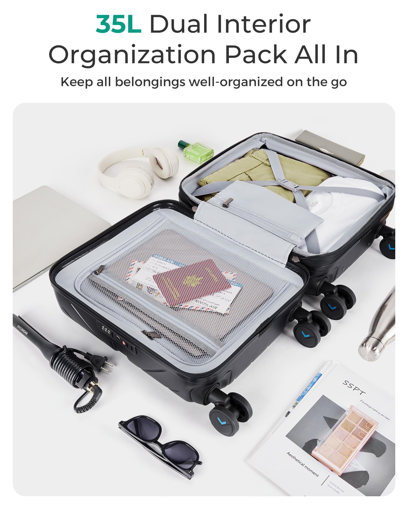 Foto 7 pulgar | Bolsa De Equipaje De Mano Smart Para Debajo Del Asiento De 16 Pulgadas Con Ruedas Giratorias - Venta Internacional.