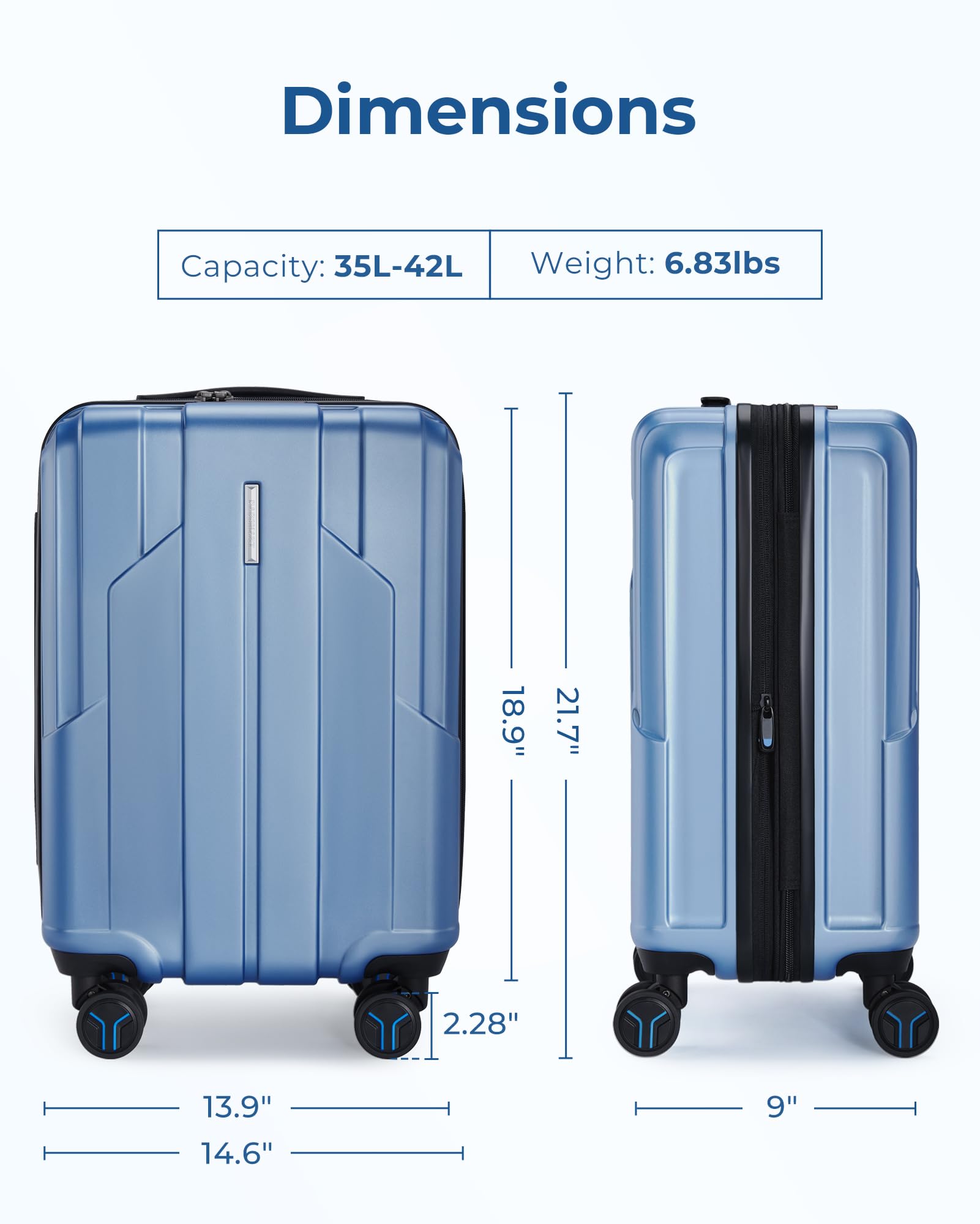 Foto 7 | Bolsa De Equipaje De Mano Smart De 20 Pulgadas Y 35 Litros Con Cierre Tsa, Azul - Venta Internacional.