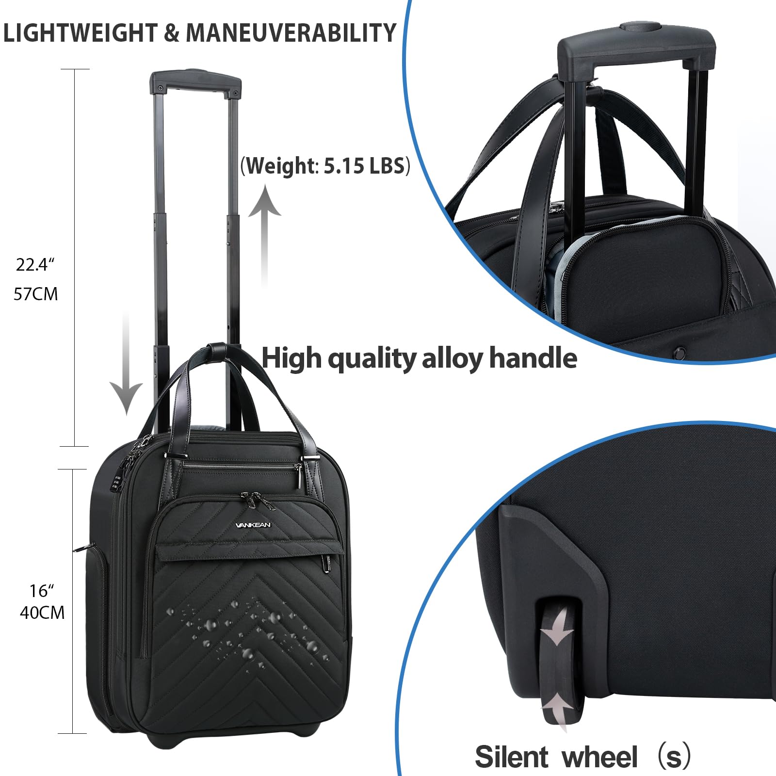 Foto 4 pulgar | Maleta de Mano Vankean Para Debajo Del Asiento 16 Pulgadas Impermeable Negra - Venta Internacional