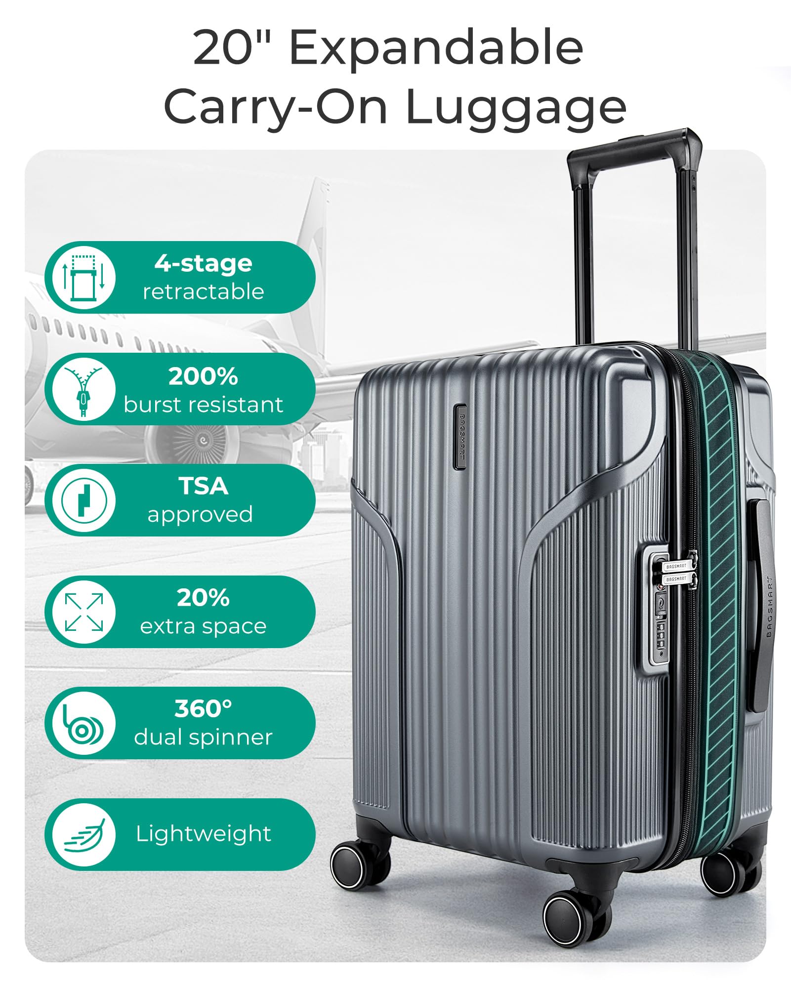 Foto 4 pulgar | Maleta con Ruedas Bagsmart Gris de 20"-Venta Internacional