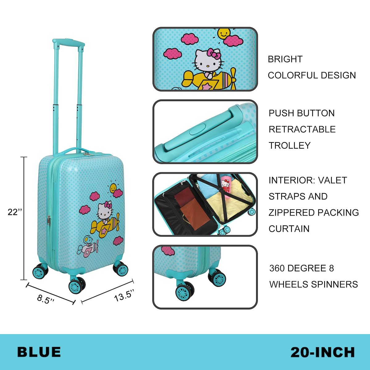 Foto 5 pulgar | Equipaje De Mano Para Niños Bioworld Hello Kitty Airplane 50 Cm - Venta Internacional.