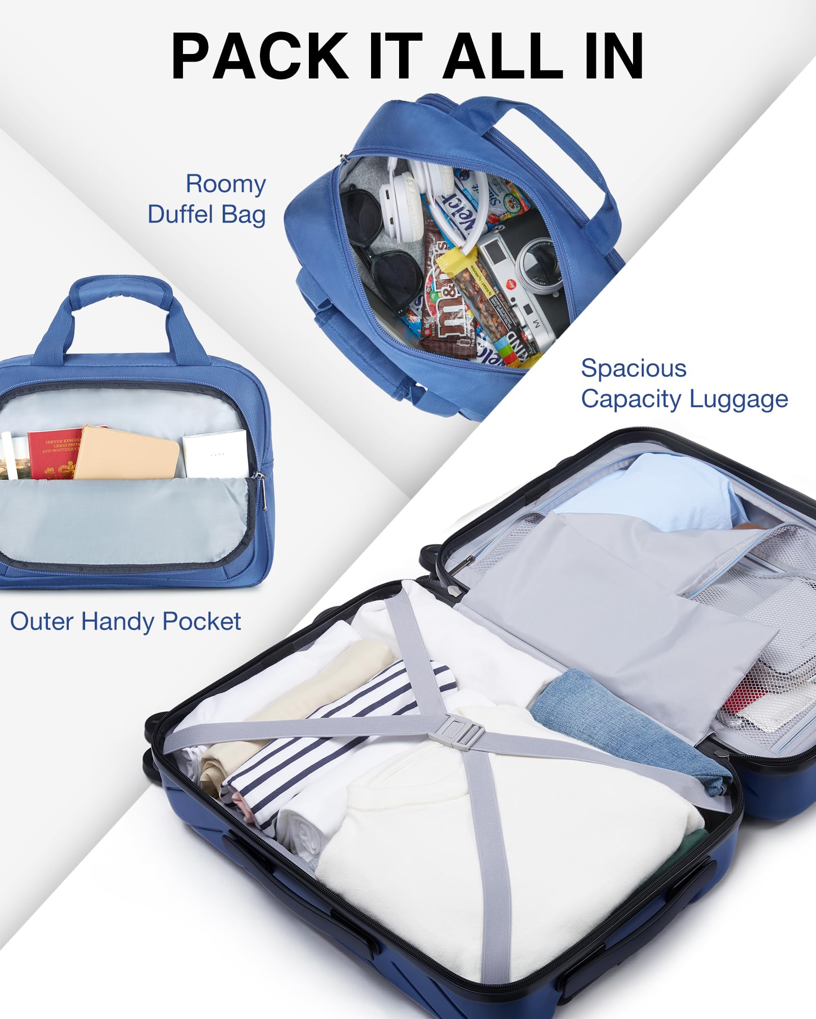 Foto 5 | Bolsa De Equipaje Smart Carry On De 20 Pulgadas Con Ruedas Giratorias, Color Azul - Venta Internacional.