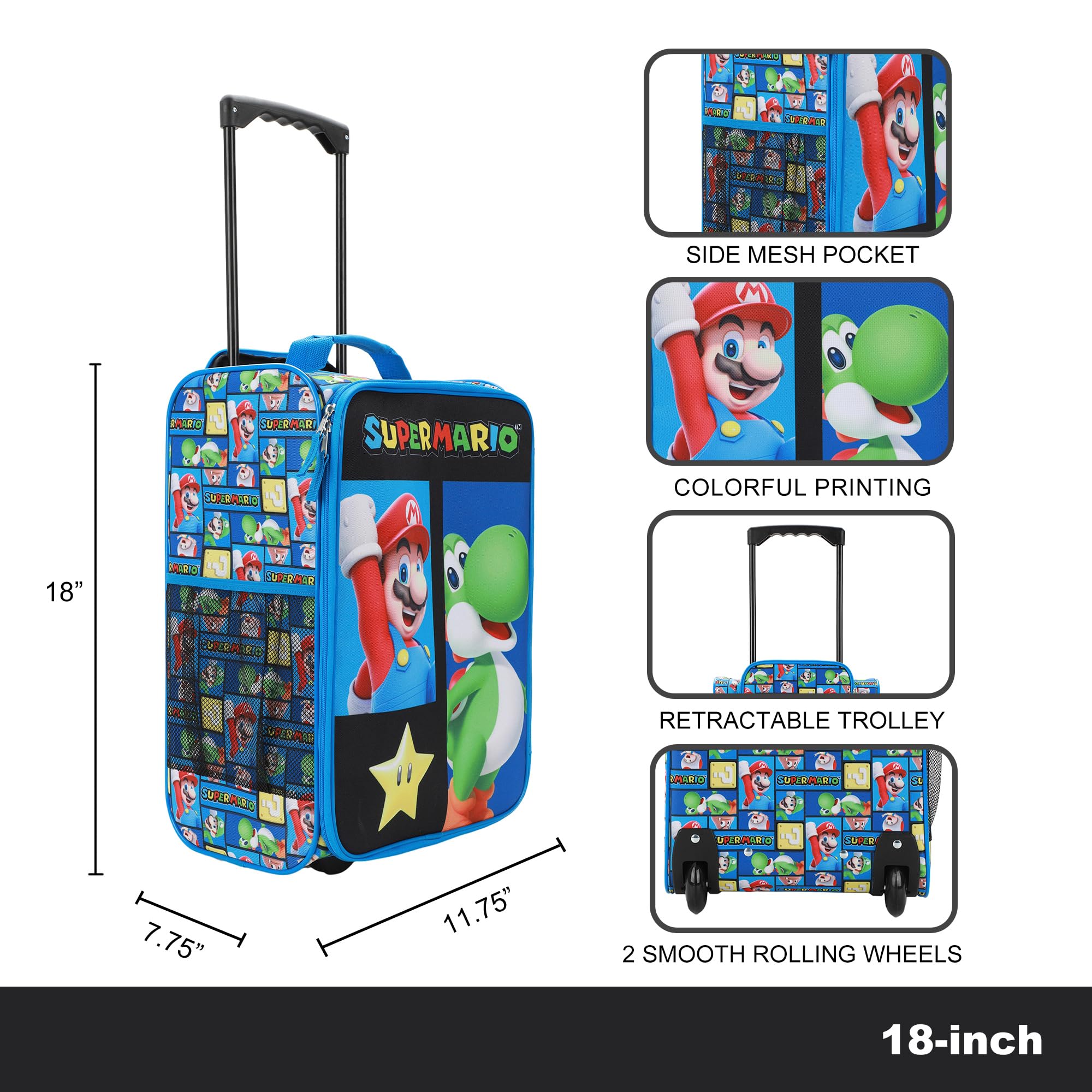 Foto 8 pulgar | Funda Para Pilotos Bioworld Super Mario Bros Mario & Yoshi, 45 Cm, Color Azul - Venta Internacional.