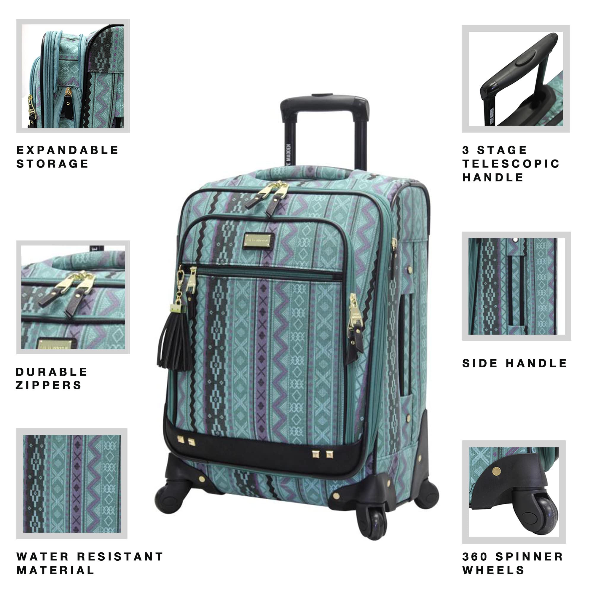 Foto 3 pulgar | Steve Madden Carry On Bag With Spinner Wheels Legends Turquoise - Venta Internacional