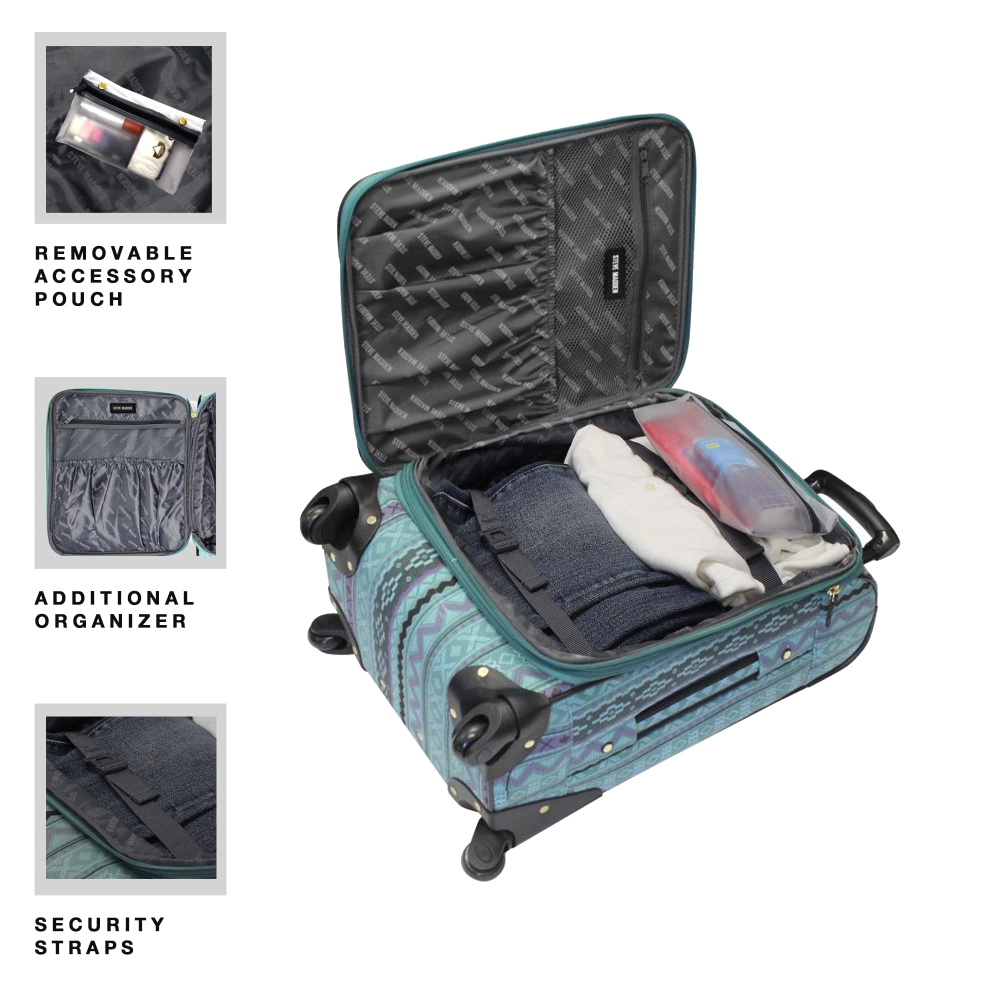 Foto 5 pulgar | Steve Madden Carry On Bag With Spinner Wheels Legends Turquoise - Venta Internacional