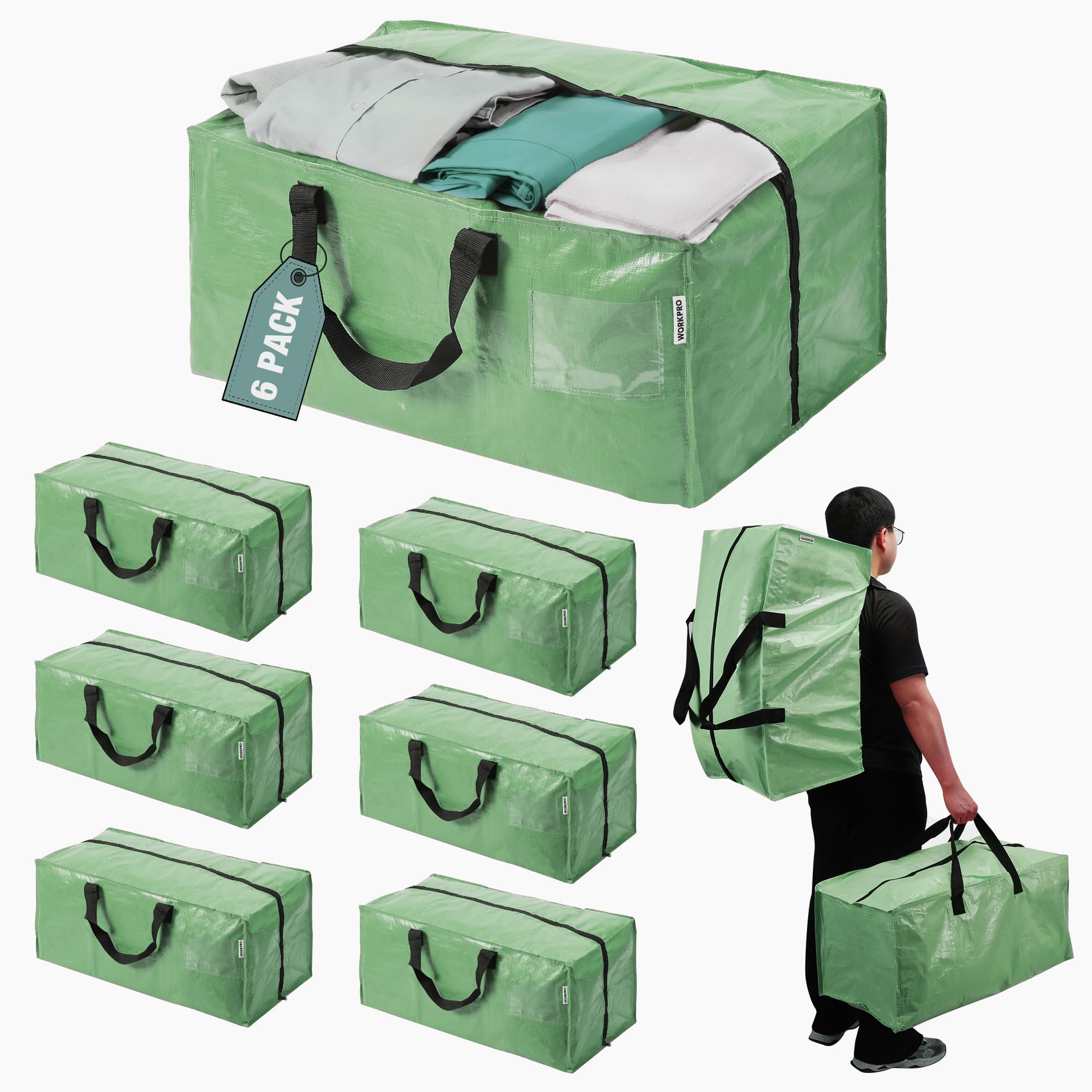 Foto 1 | Bolsas De Mudanza Workpro Extra Grandes, Paquete De 6 Con Cremalleras Y Asas - Venta Internacional.