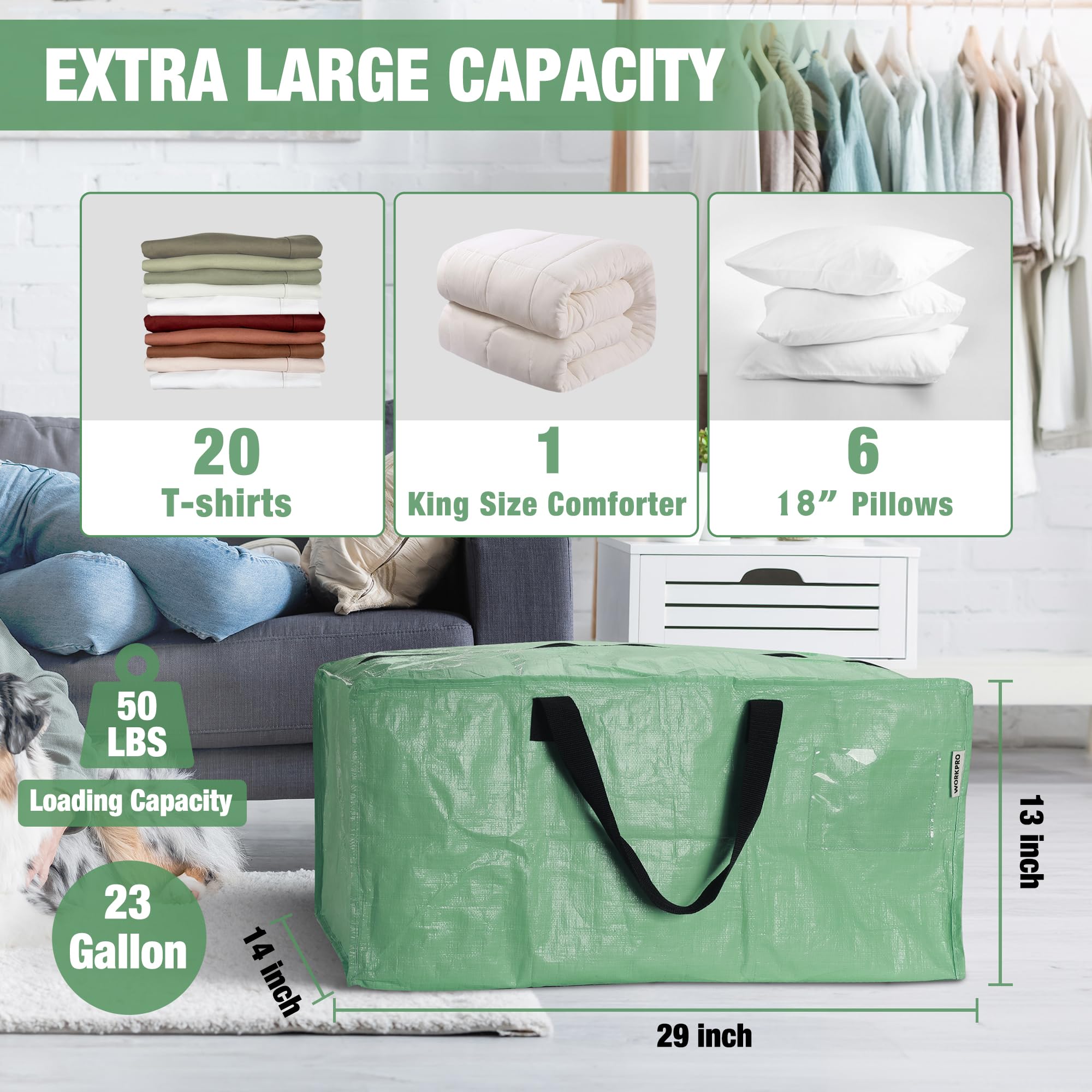 Foto 4 pulgar | Bolsas De Mudanza Workpro Extra Grandes, Paquete De 6 Con Cremalleras Y Asas - Venta Internacional.