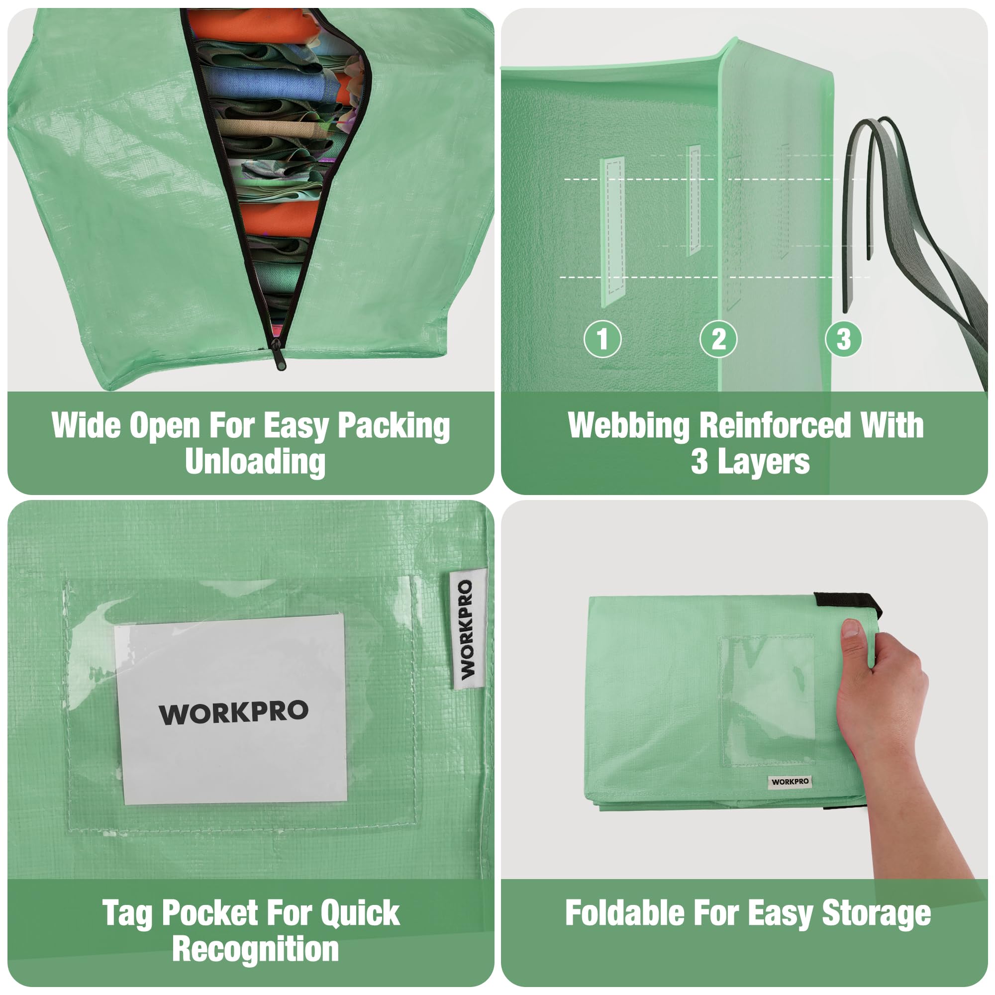 Foto 6 pulgar | Bolsas De Mudanza Workpro Extra Grandes, Paquete De 6 Con Cremalleras Y Asas - Venta Internacional.