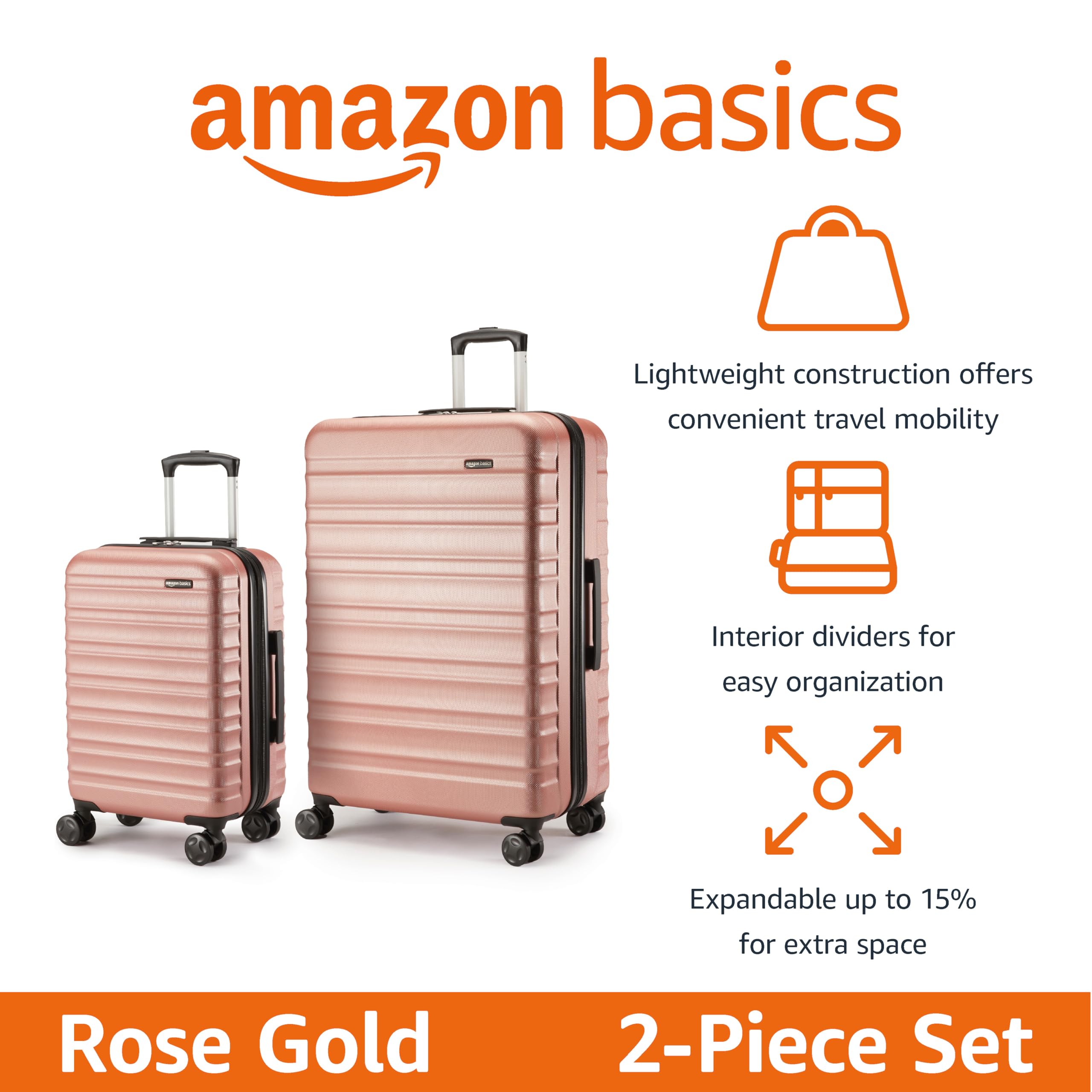 Foto 4 | Maleta Amazon Basics Rígida con Ruedas 2 Piezas Oro Rosa - Venta Internacional