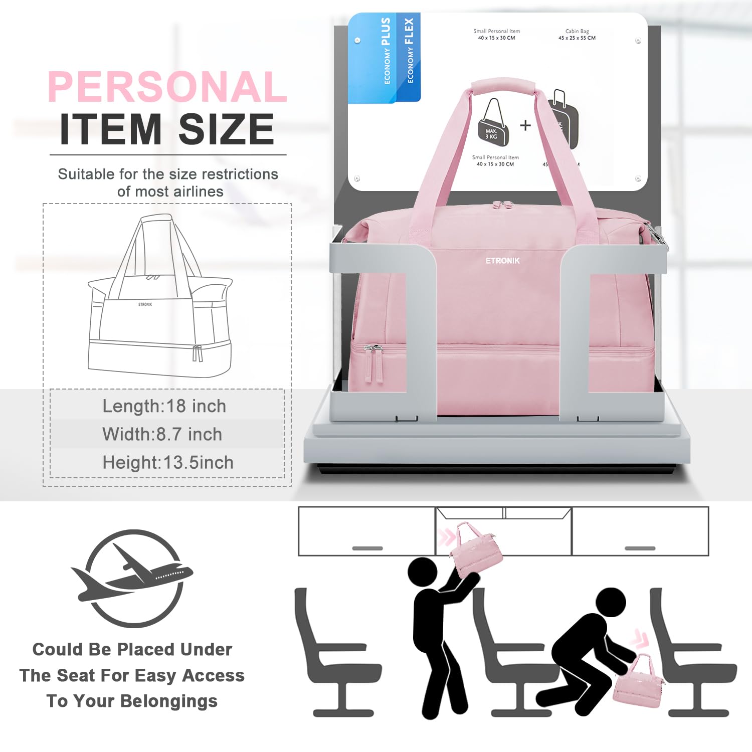 Foto 3 pulgar | Bolsa De Gimnasio Etronik Para Mujer De Fin De Semana Con Compartimento Para Zapatos - Venta Internacional.