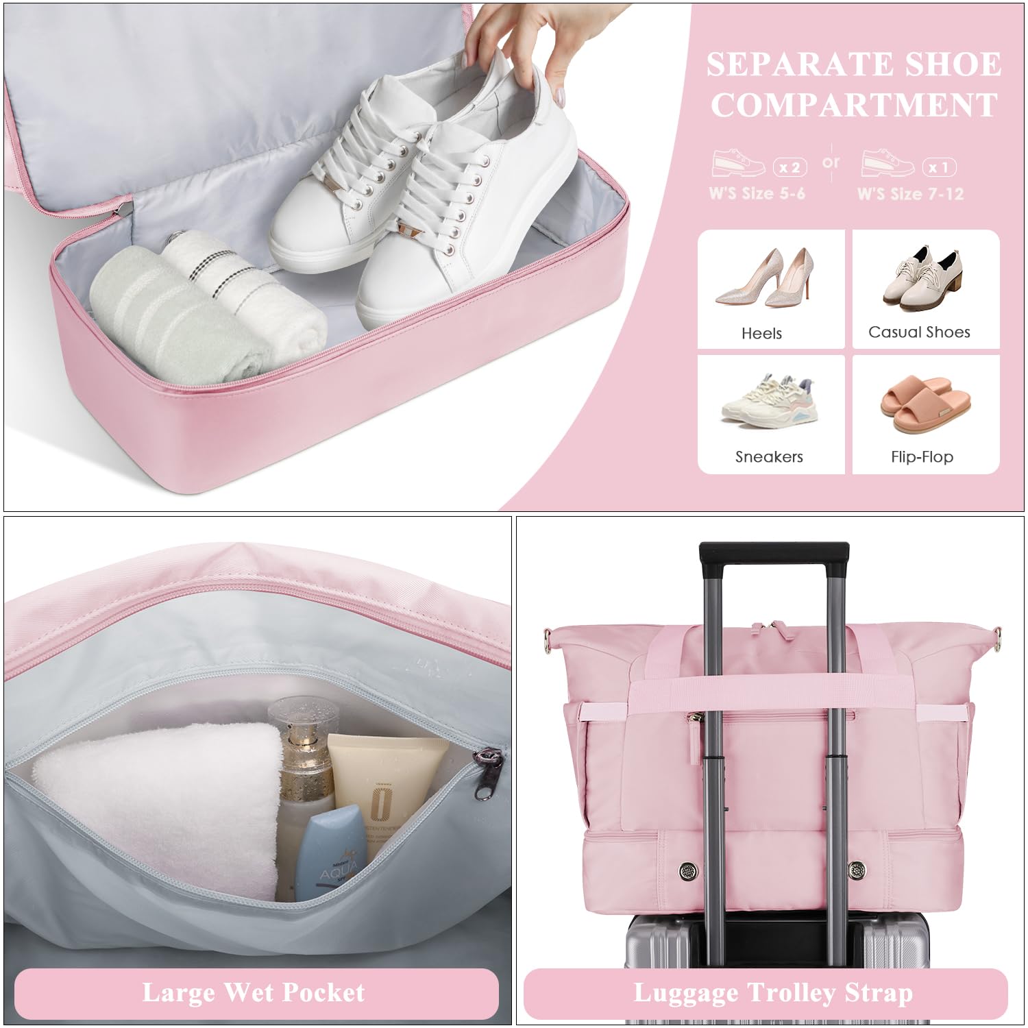 Foto 5 pulgar | Bolsa De Gimnasio Etronik Para Mujer De Fin De Semana Con Compartimento Para Zapatos - Venta Internacional.