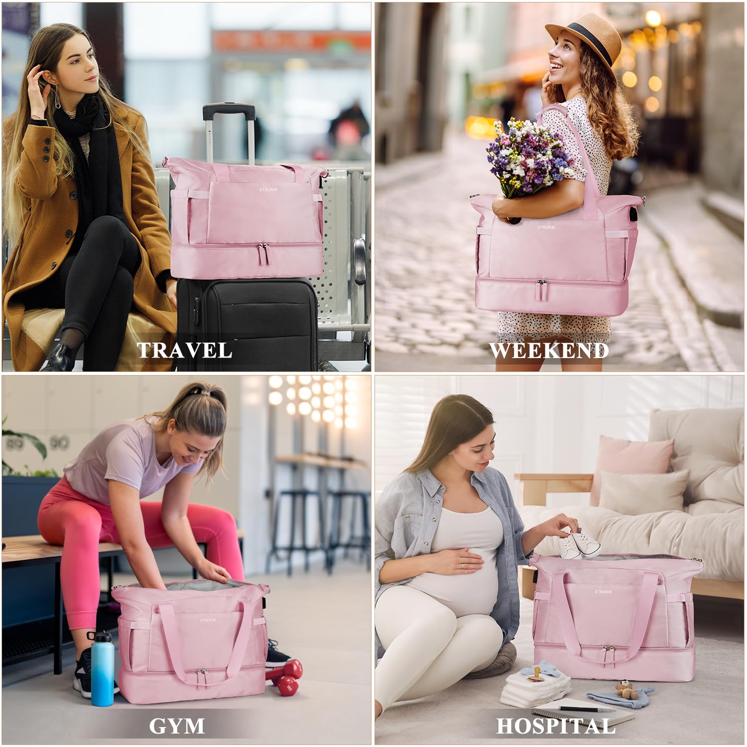 Foto 7 pulgar | Bolsa De Gimnasio Etronik Para Mujer De Fin De Semana Con Compartimento Para Zapatos - Venta Internacional.