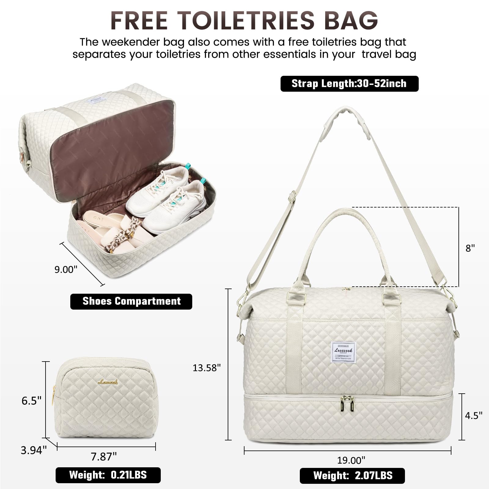 Foto 3 pulgar | Bolsa De Viaje Lovevook Para Mujer Con Compartimento Para Zapatos, Color Beige - Venta Internacional.