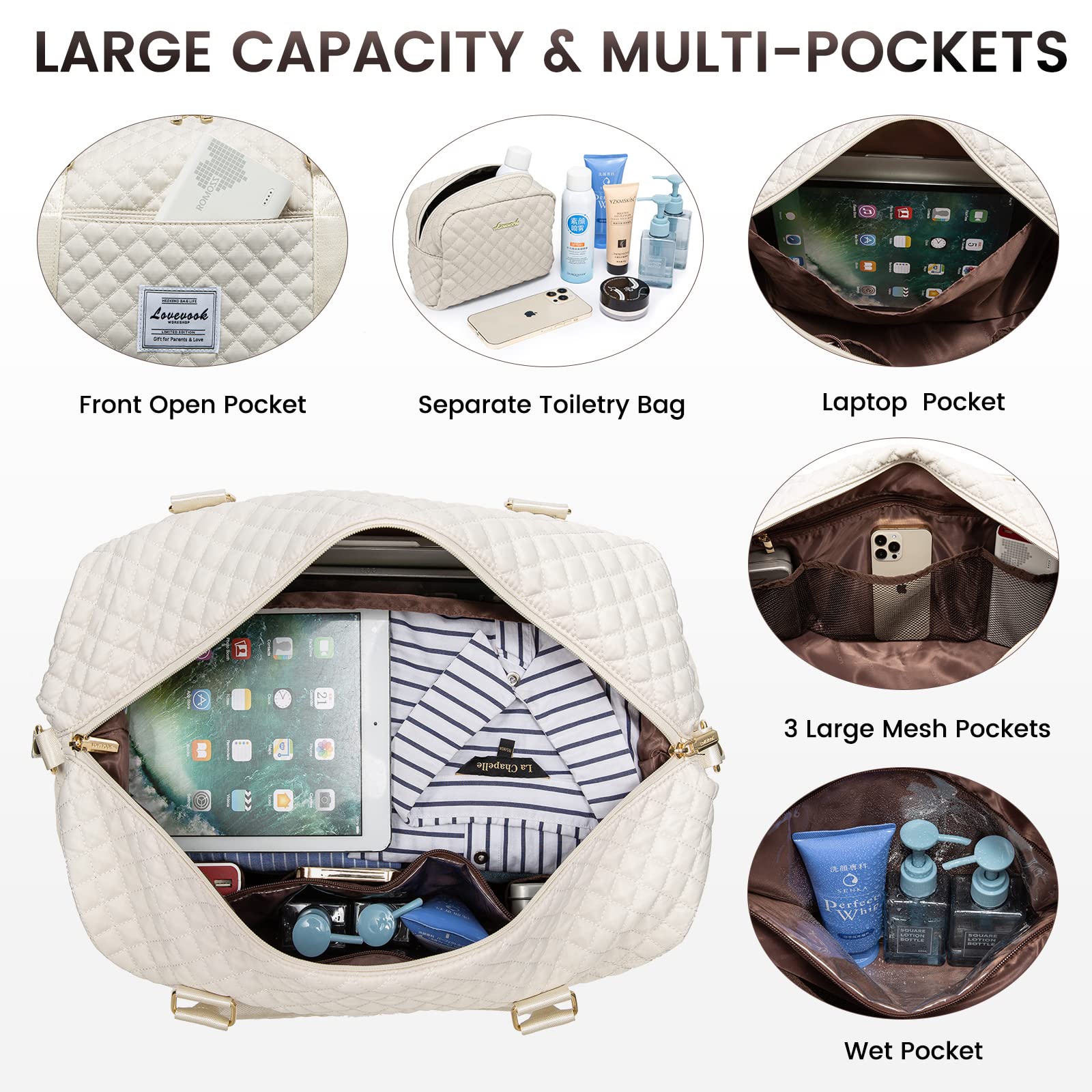 Foto 4 pulgar | Bolsa De Viaje Lovevook Para Mujer Con Compartimento Para Zapatos, Color Beige - Venta Internacional.