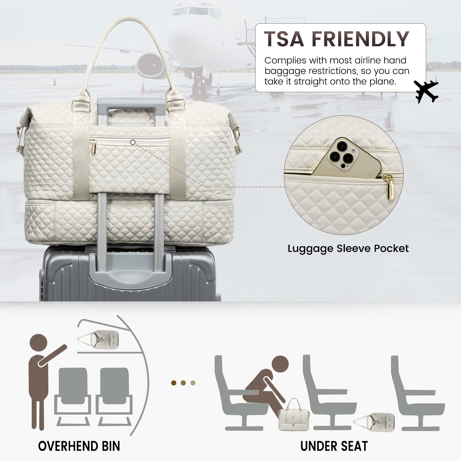 Foto 5 pulgar | Bolsa De Viaje Lovevook Para Mujer Con Compartimento Para Zapatos, Color Beige - Venta Internacional.