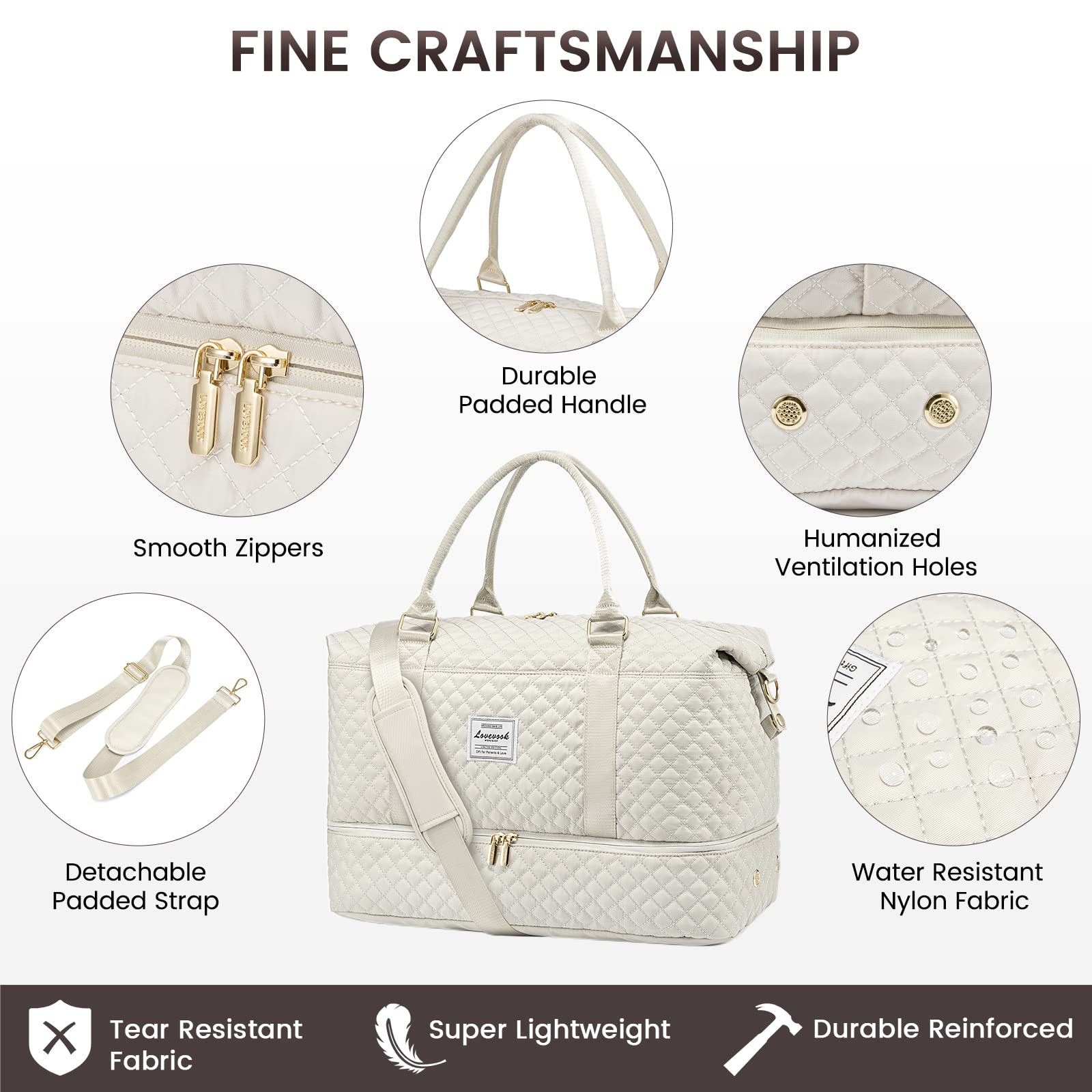 Foto 6 pulgar | Bolsa De Viaje Lovevook Para Mujer Con Compartimento Para Zapatos, Color Beige - Venta Internacional.