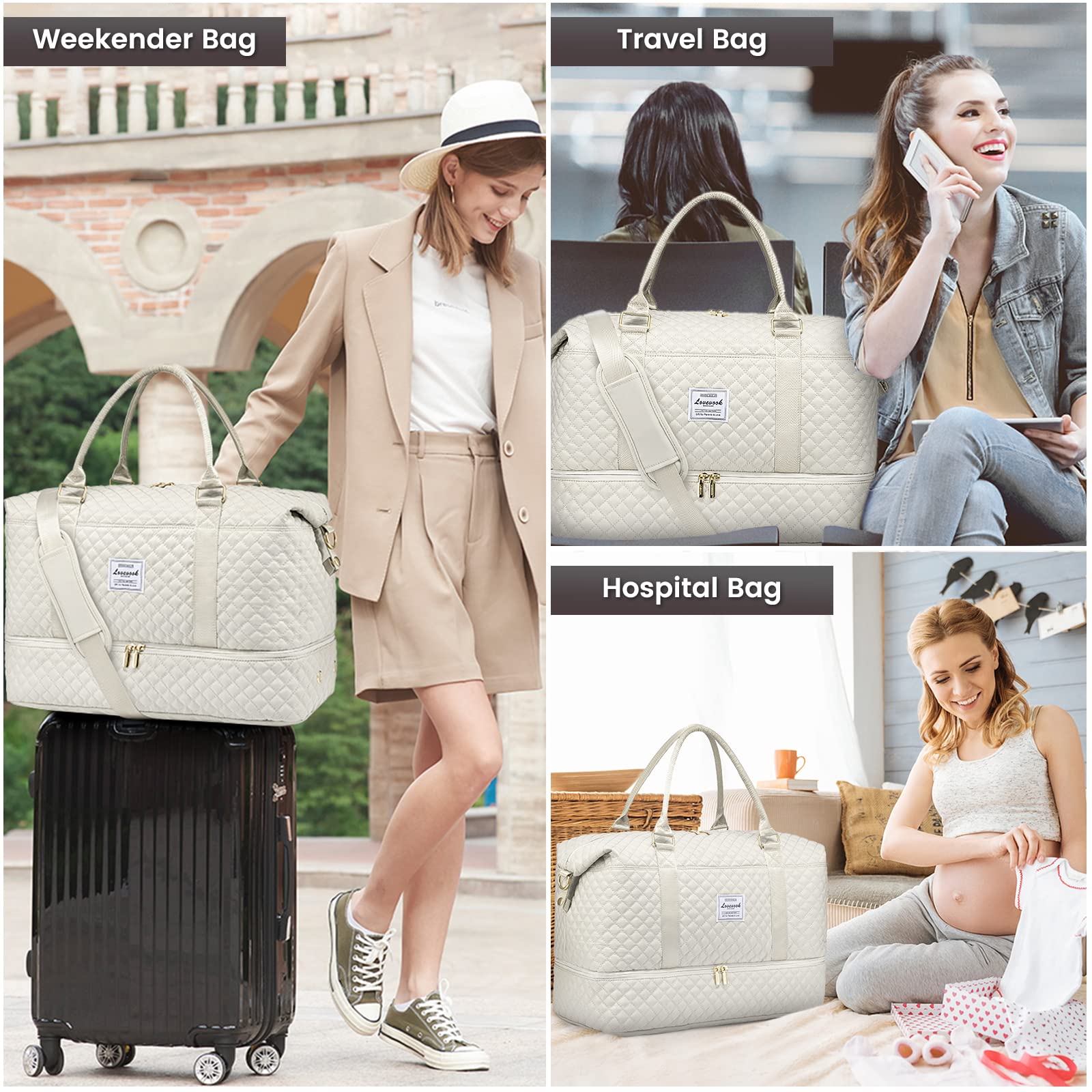 Foto 7 pulgar | Bolsa De Viaje Lovevook Para Mujer Con Compartimento Para Zapatos, Color Beige - Venta Internacional.