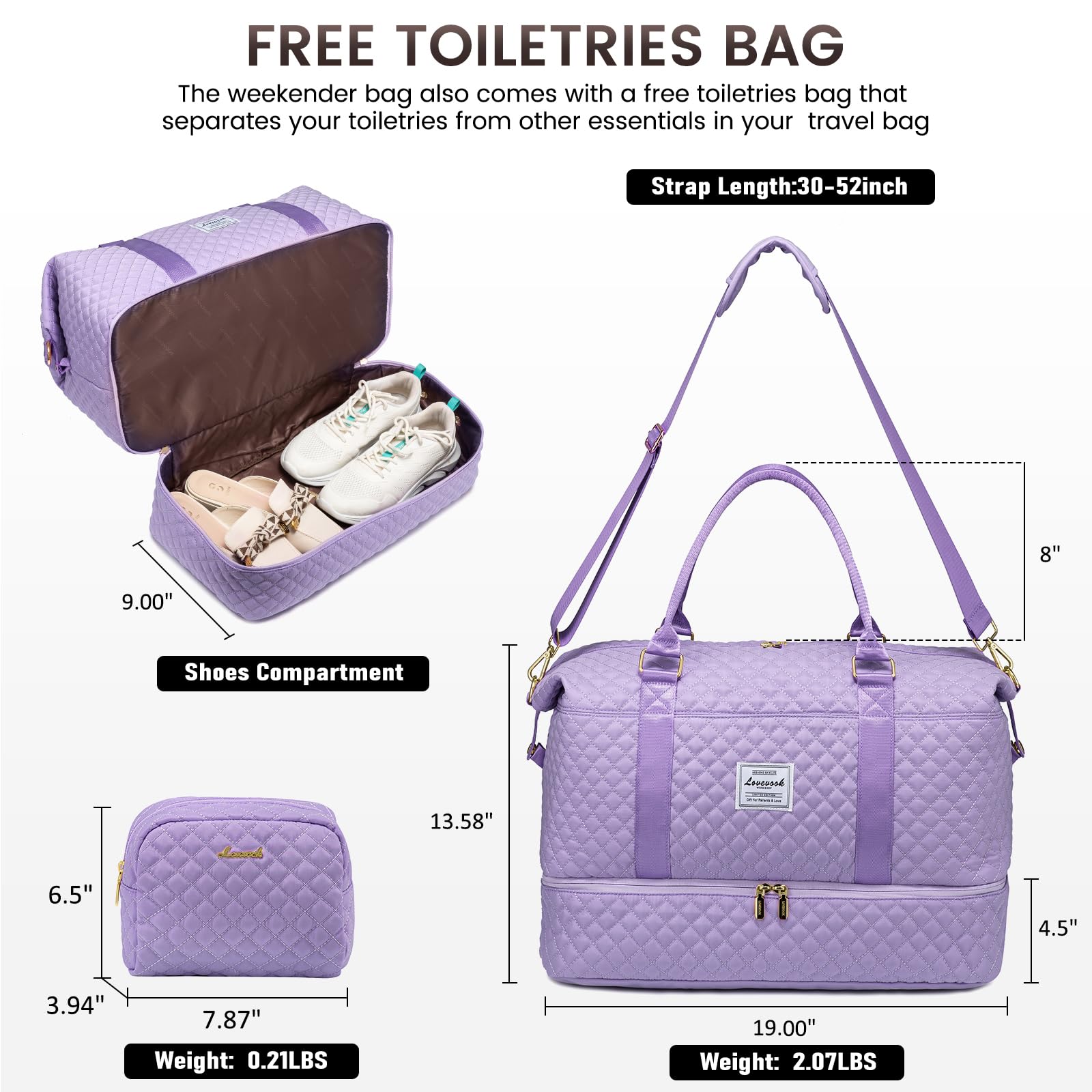 Foto 3 | Bolsa De Viaje Lovevook Weekender Para Mujer, Color Morado - Venta Internacional.
