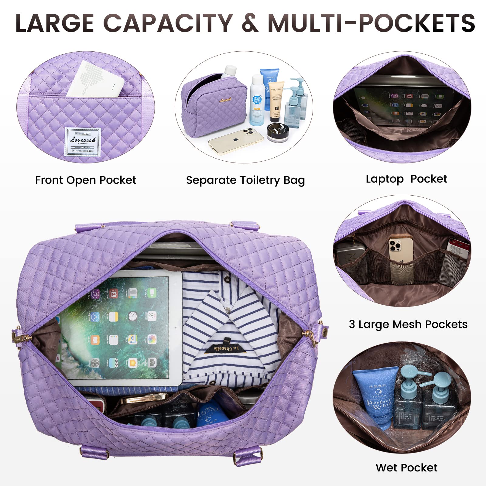Foto 4 | Bolsa De Viaje Lovevook Weekender Para Mujer, Color Morado - Venta Internacional.