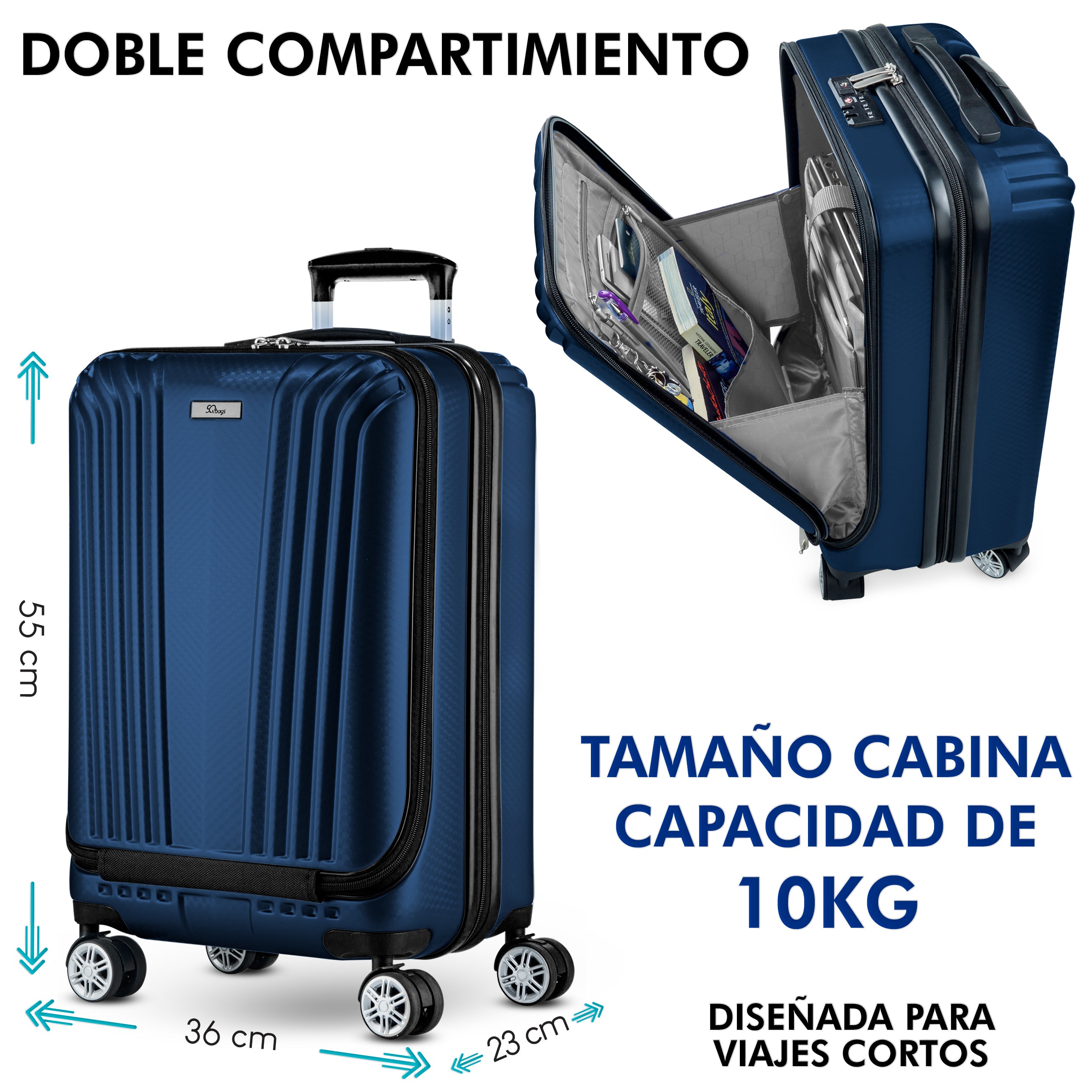 Foto 3 pulgar | Maleta de Mano SQBAGS 20'' 2.0 Azul