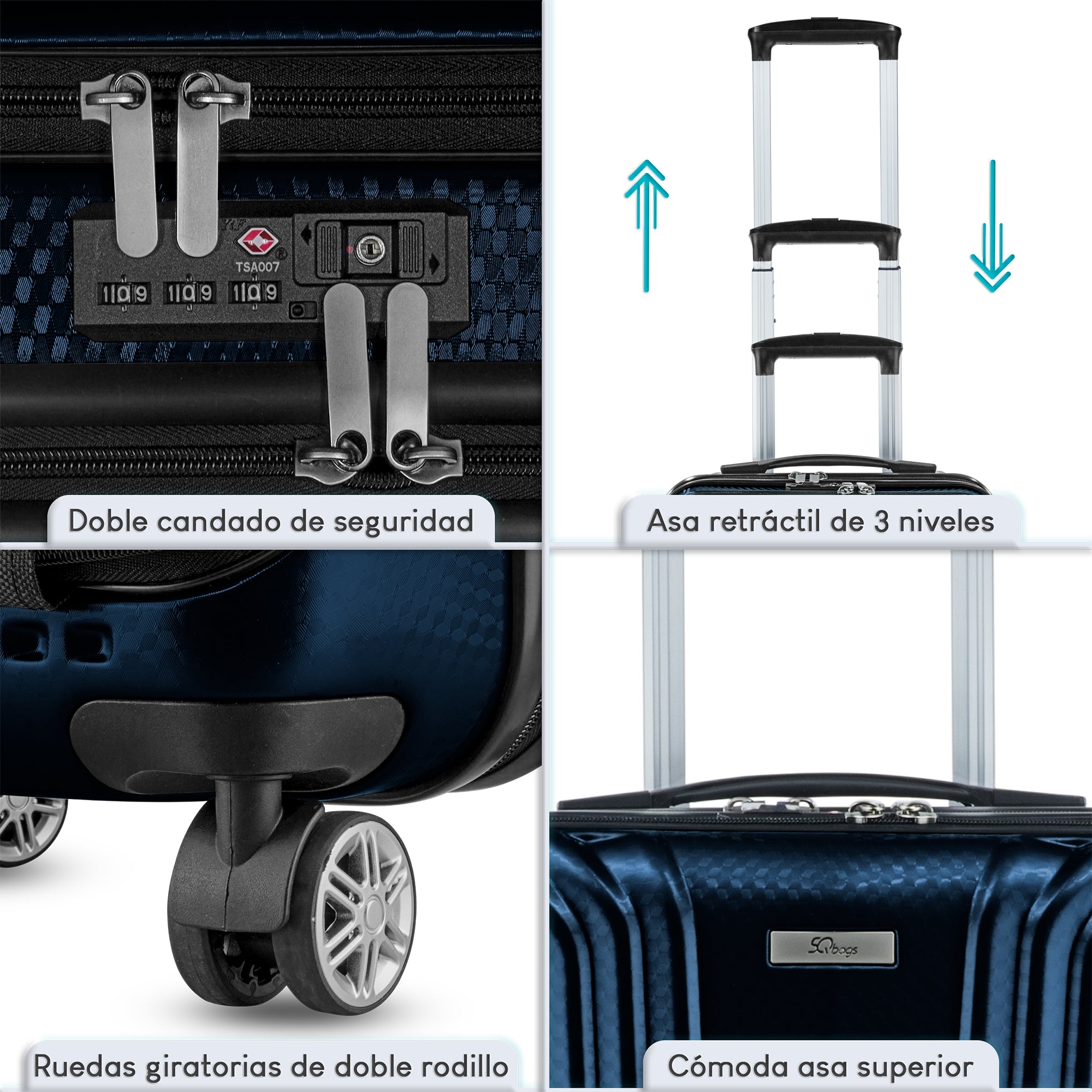 Foto 6 pulgar | Maleta de Mano SQBAGS 20'' 2.0 Azul