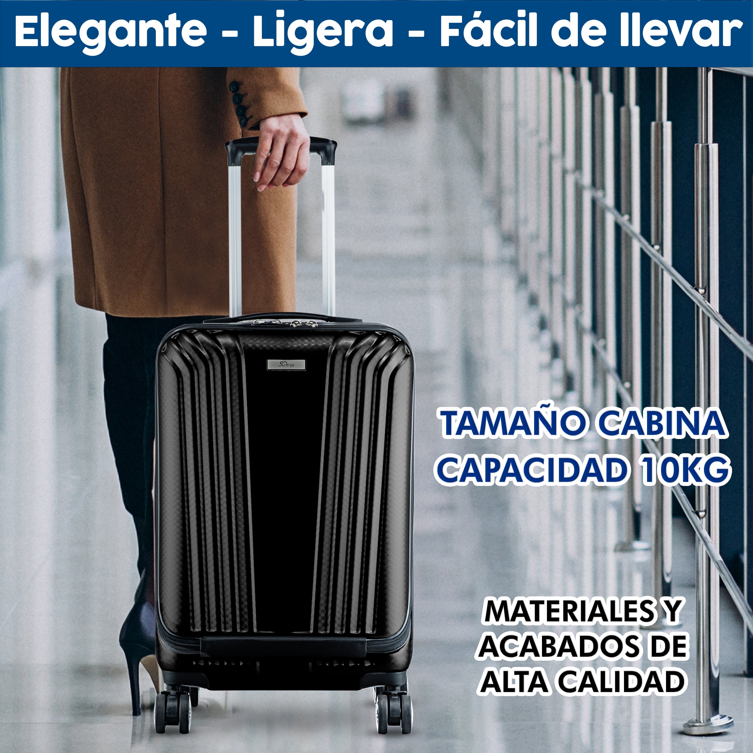 Foto 4 pulgar | Maleta con Ruedas Sqbags Negra de 20"