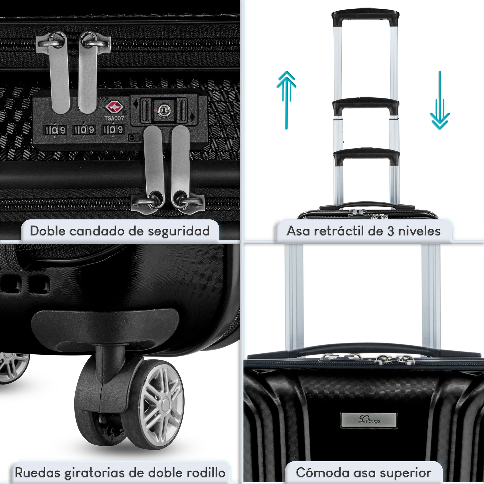 Foto 5 | Maleta con Ruedas Sqbags Negra de 20"