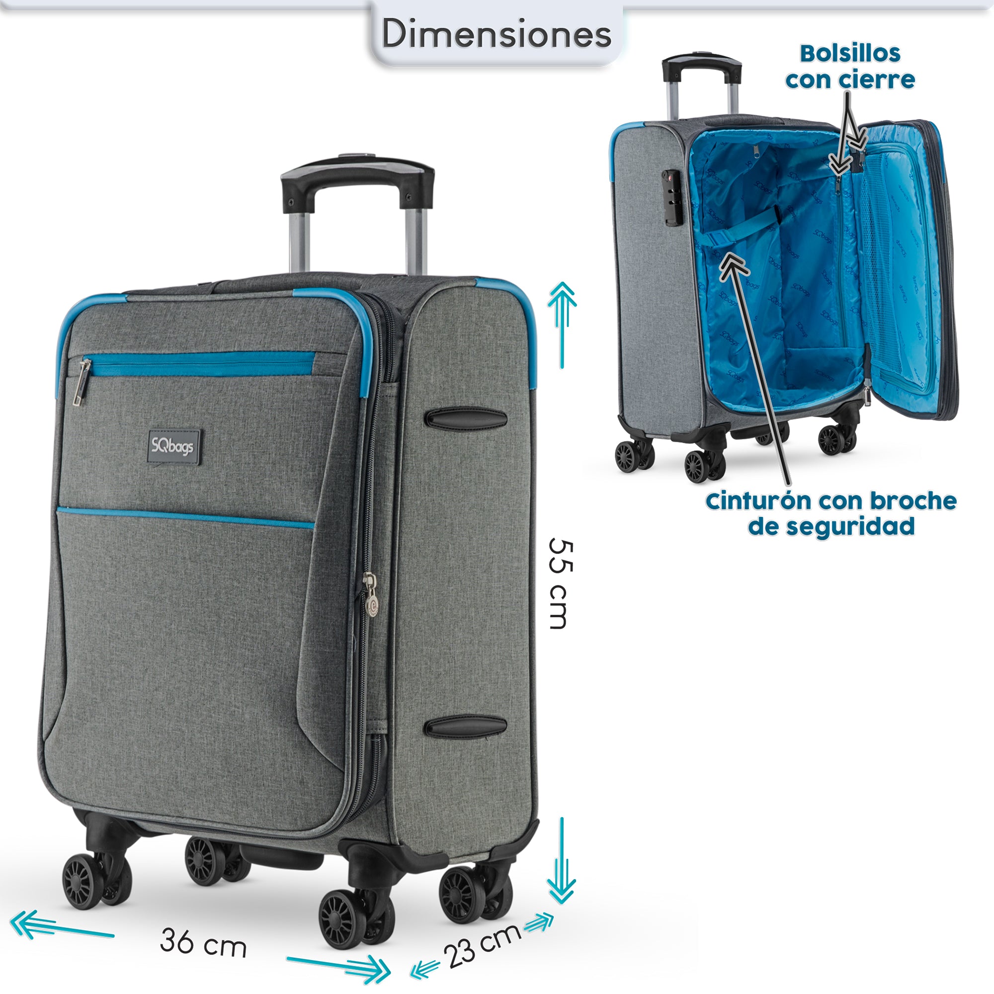 Foto 4 pulgar | Maleta De Tela Viva 20'' - Gris