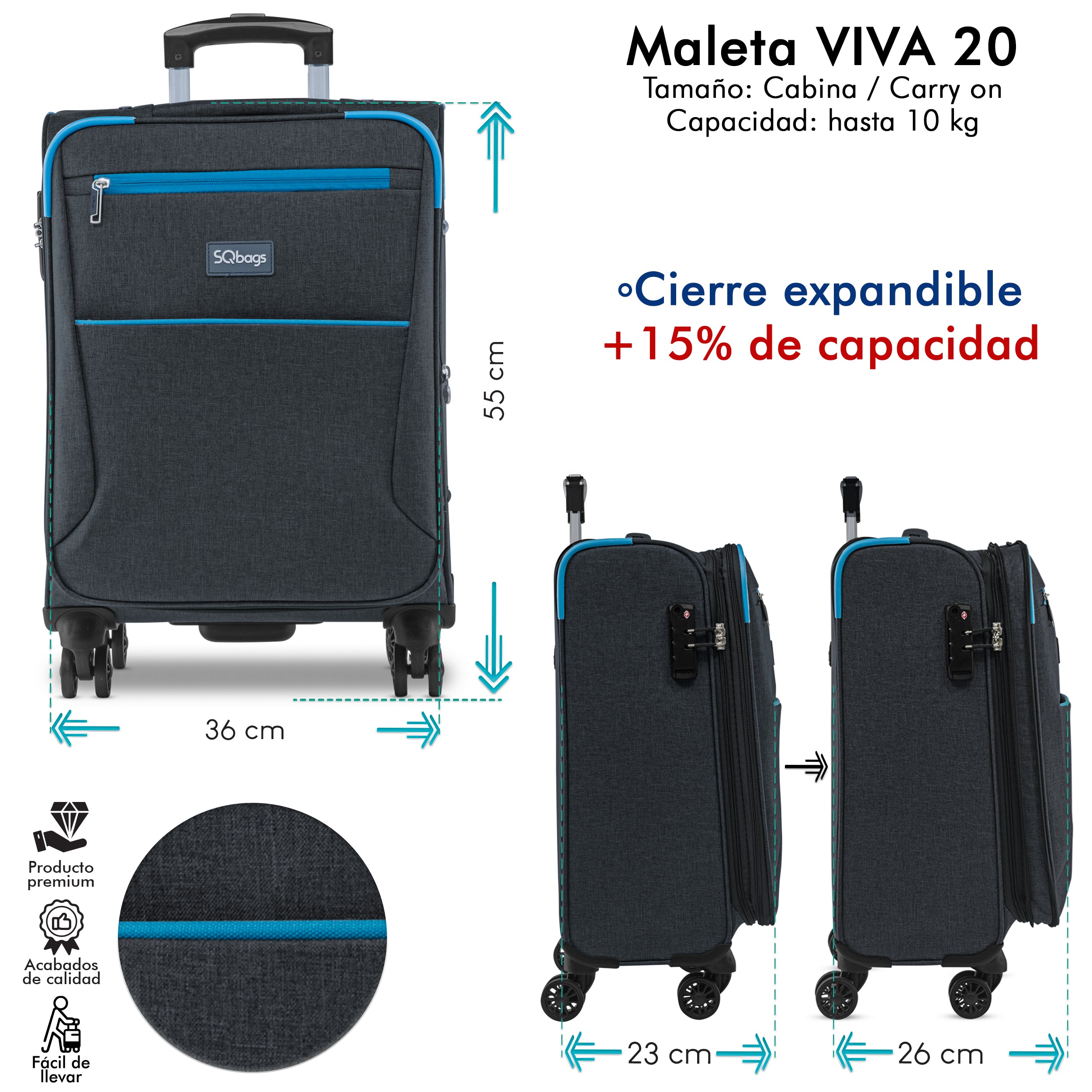 Foto 4 pulgar | Maleta De Tela Viva 20” - Oxford + 2 Organizadores