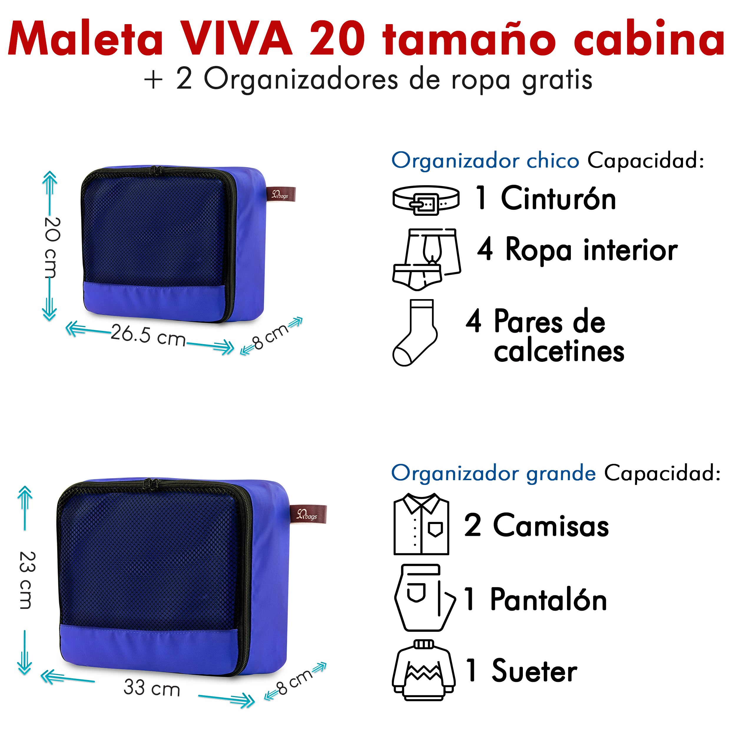 Foto 7 | Maleta De Tela Viva 20” - Oxford + 2 Organizadores