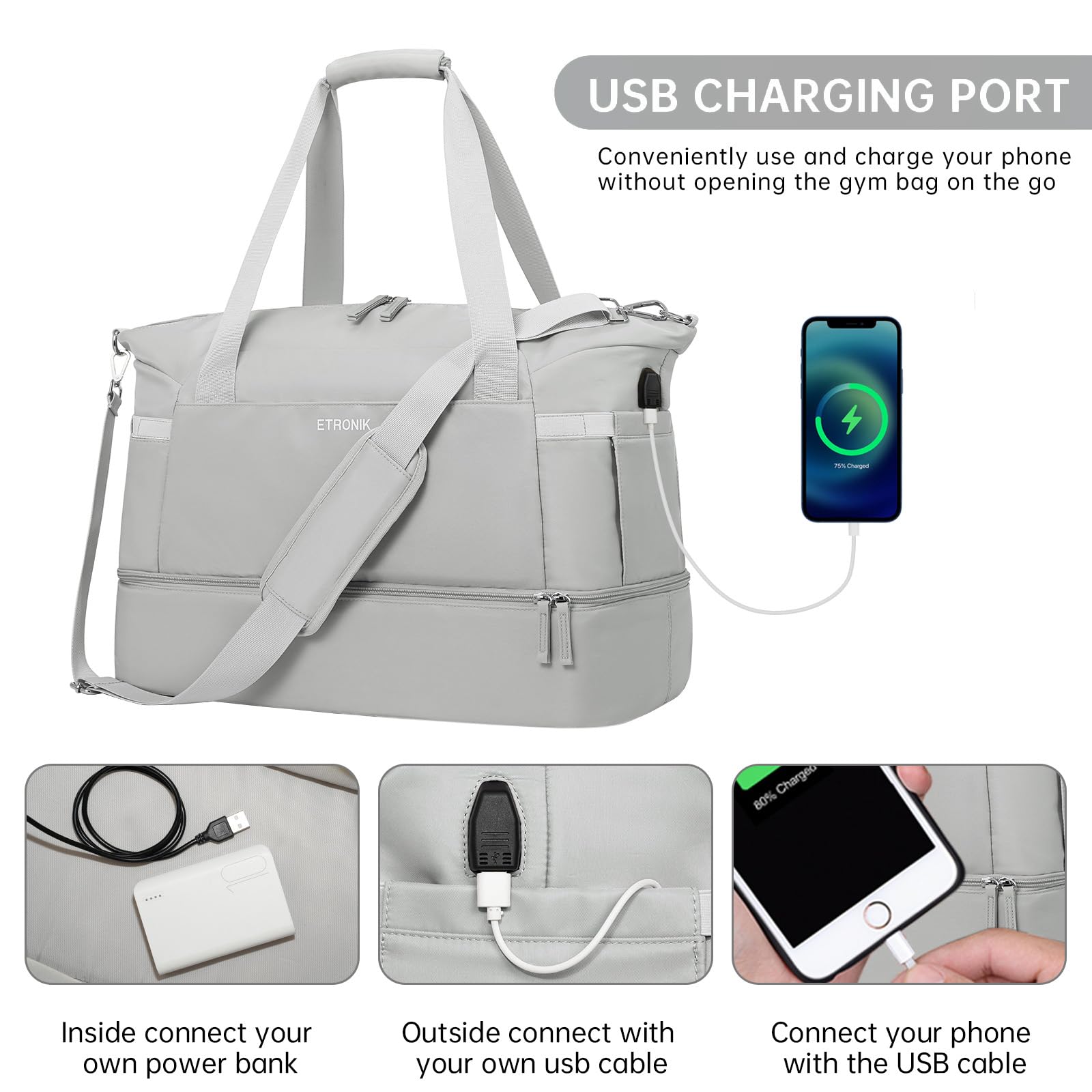 Foto 7 pulgar | Bolsa Deportiva Etronik Gris para Mujer - Venta Internacional
