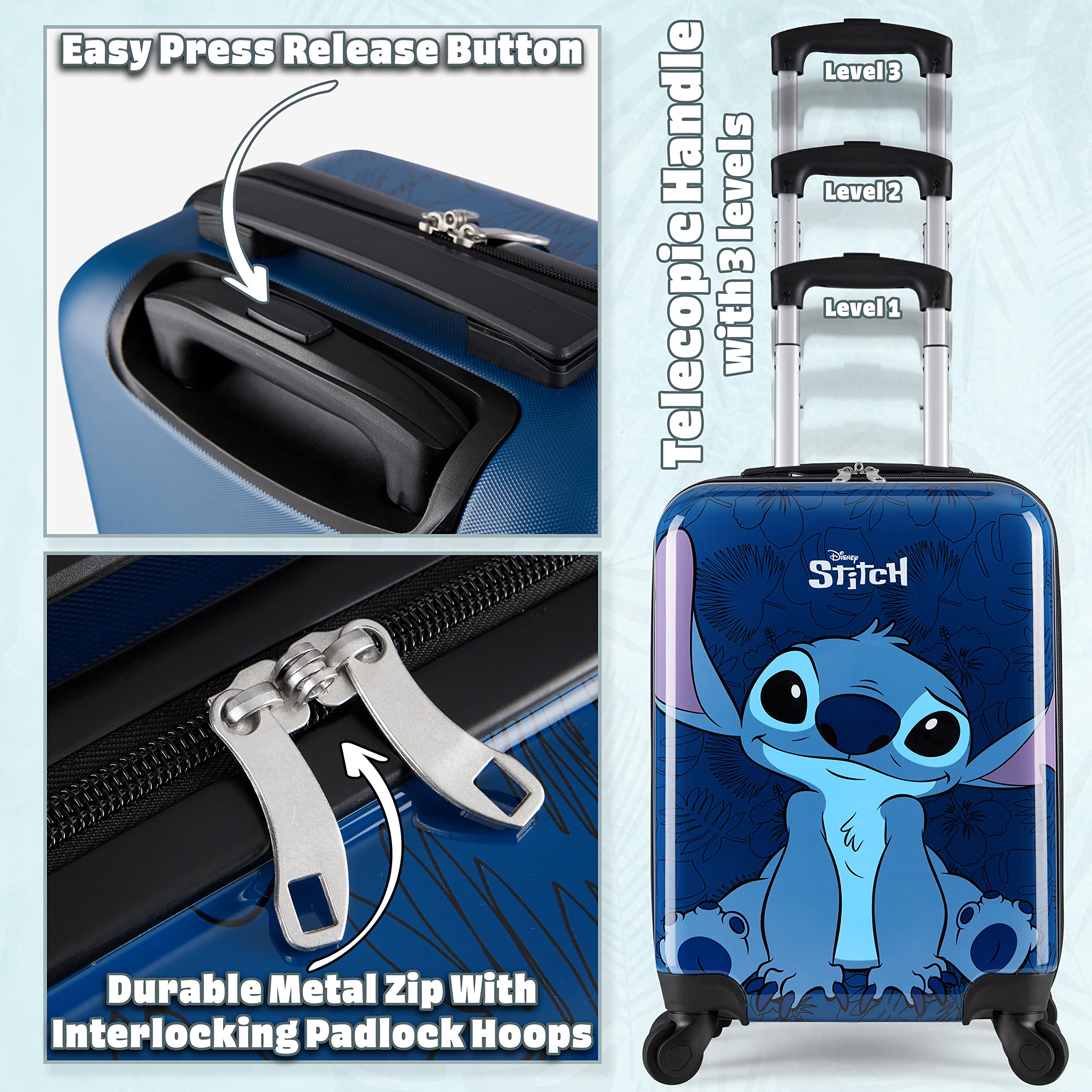 Foto 6 pulgar | Juego De Maletas Disney Stitch Hard Shell De 28 L, 50 L, 91 L Con Ruedas - Venta Internacional.