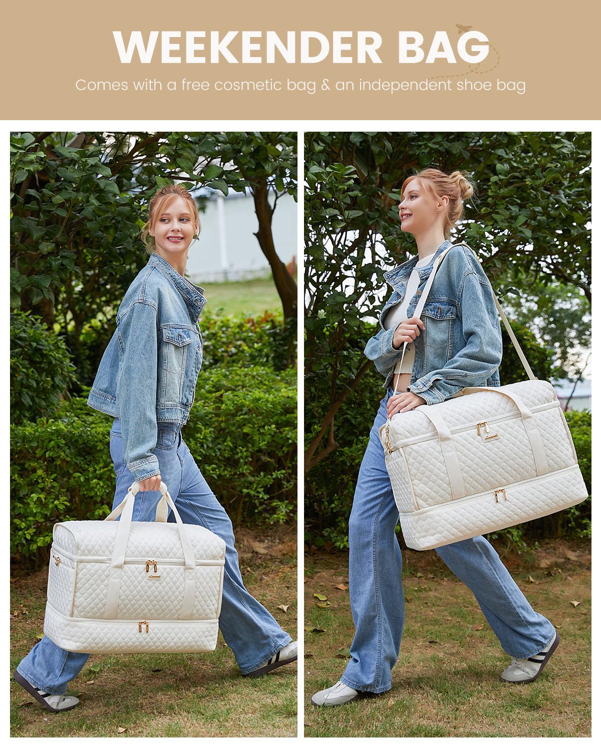 Foto 3 pulgar | Bolsa De Viaje Lovevook Grande Para Mujer, Diseño De Fin De Semana, Color Beige - Venta Internacional.