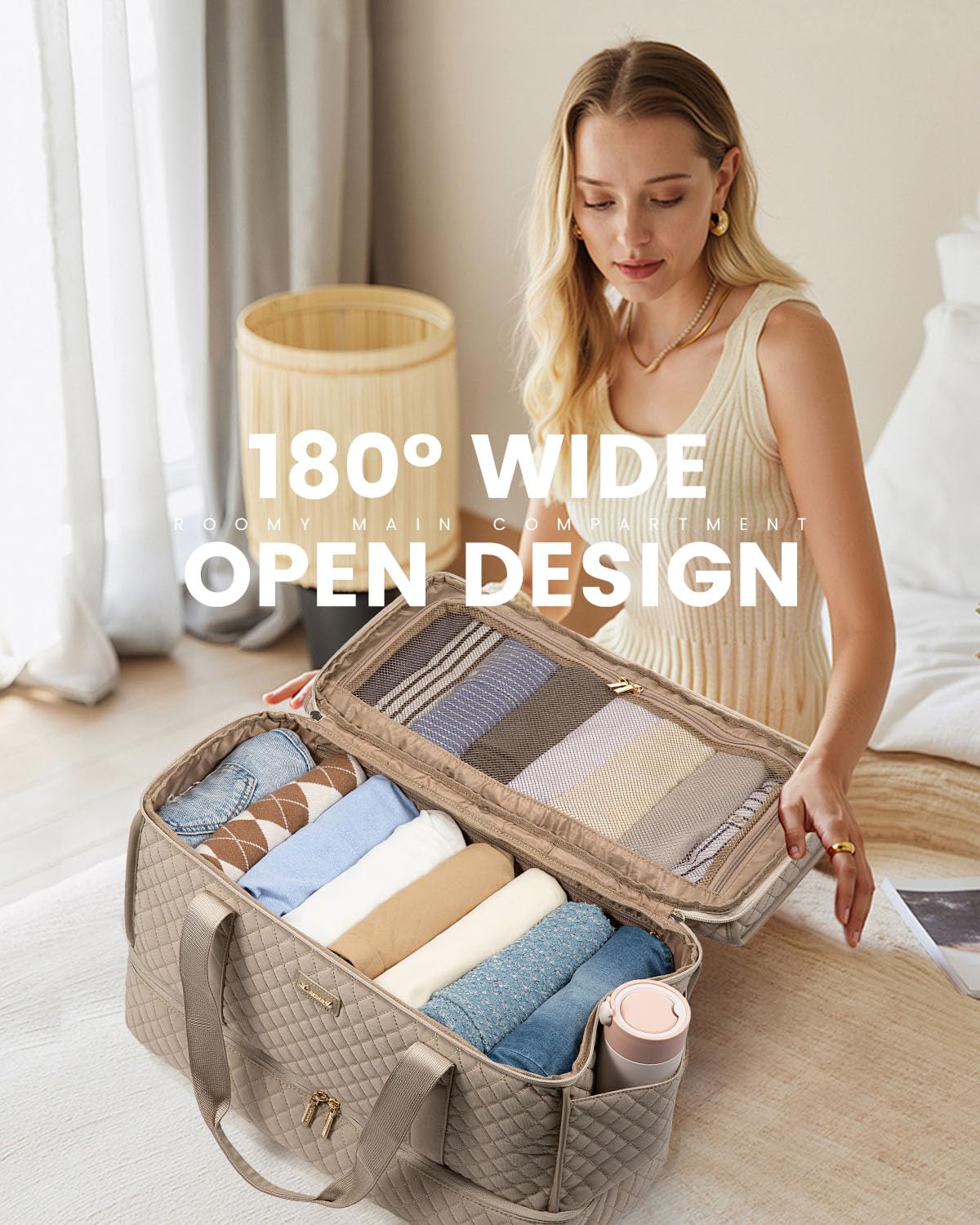 Foto 4 pulgar | Bolsa De Viaje Lovevook Grande Para Mujer, Diseño De Fin De Semana, Color Beige - Venta Internacional.