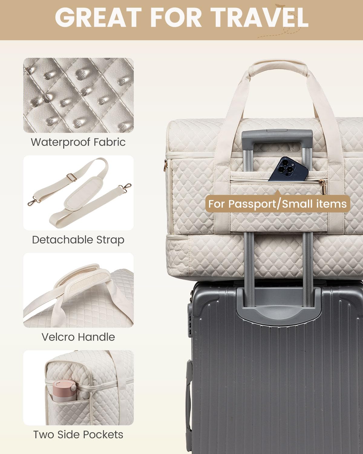 Foto 8 pulgar | Bolsa De Viaje Lovevook Grande Para Mujer, Diseño De Fin De Semana, Color Beige - Venta Internacional.