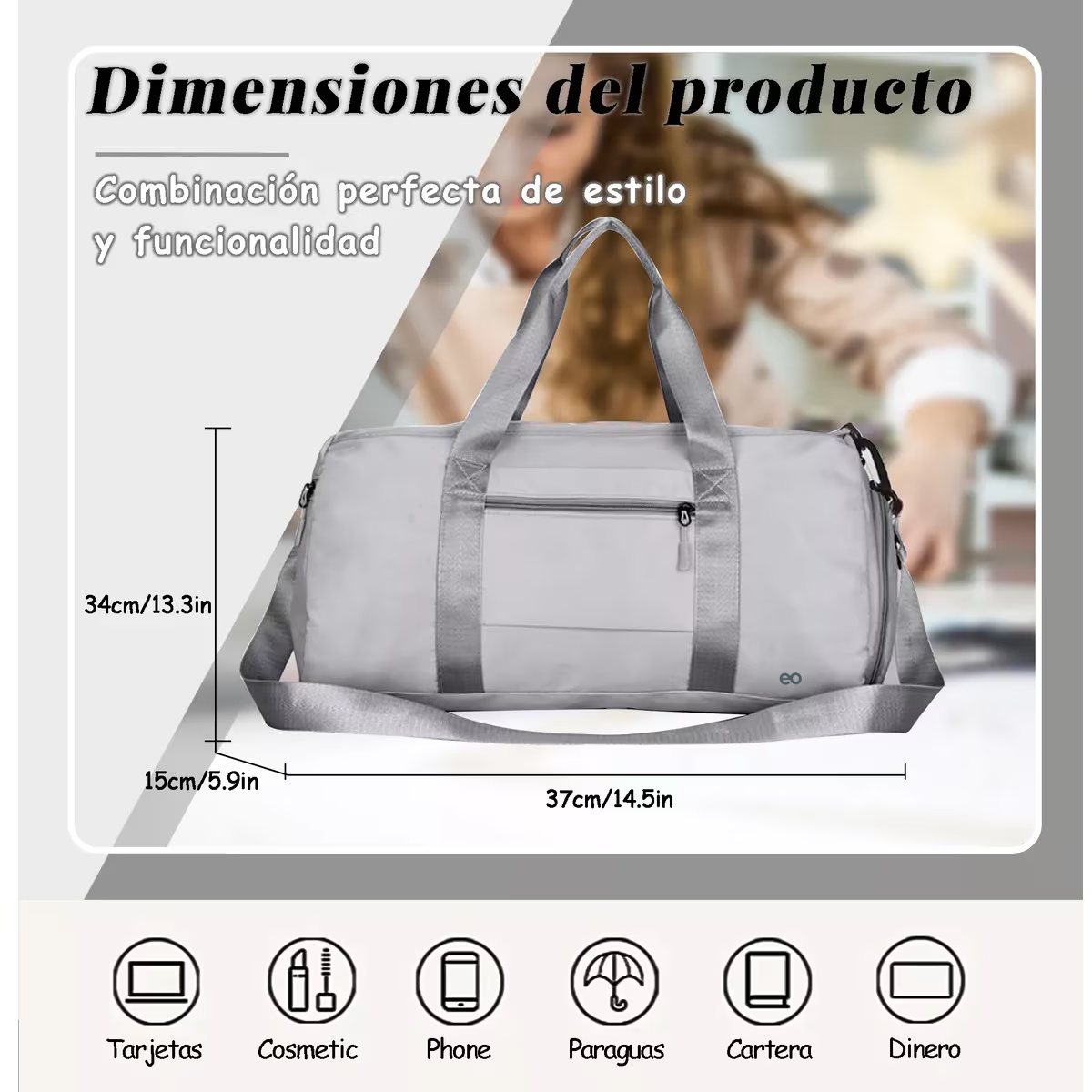 Foto 3 pulgar | Language Maleta De Viaje Bolso Deportivo Mochila Eo Safe Imports Esi-18201-1 Gris