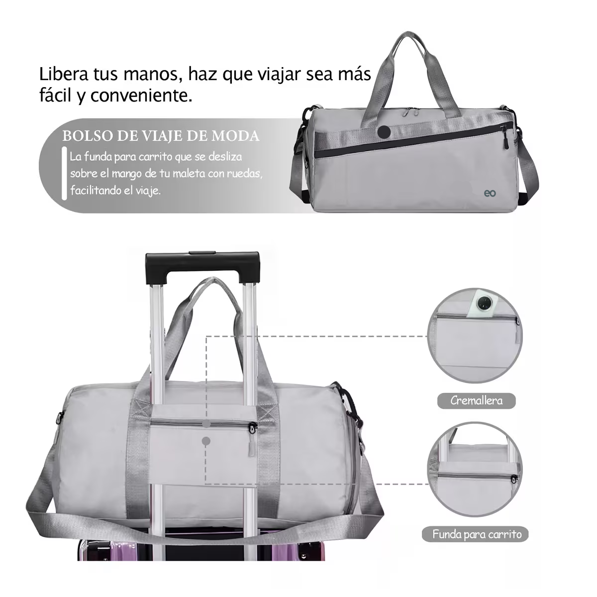 Foto 4 pulgar | Language Maleta De Viaje Bolso Deportivo Mochila Eo Safe Imports Esi-18201-1 Gris