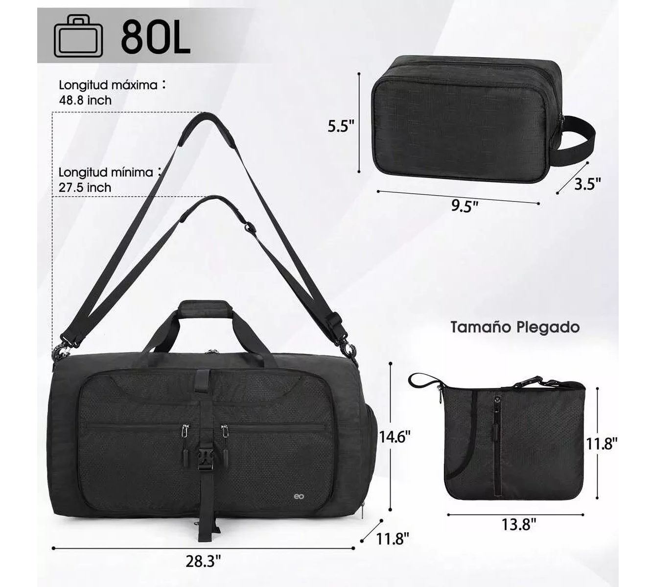 Foto 3 pulgar | Language Maleta Bolsa Deportiva Hombre Plegable Equipaje De Mano Eo Safe Imports Esi-18196-1 Negro