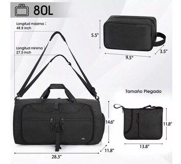 Foto 2 | Language Maleta Bolsa Deportiva Hombre Plegable Equipaje De Mano Eo Safe Imports Esi-18196-1 Negro